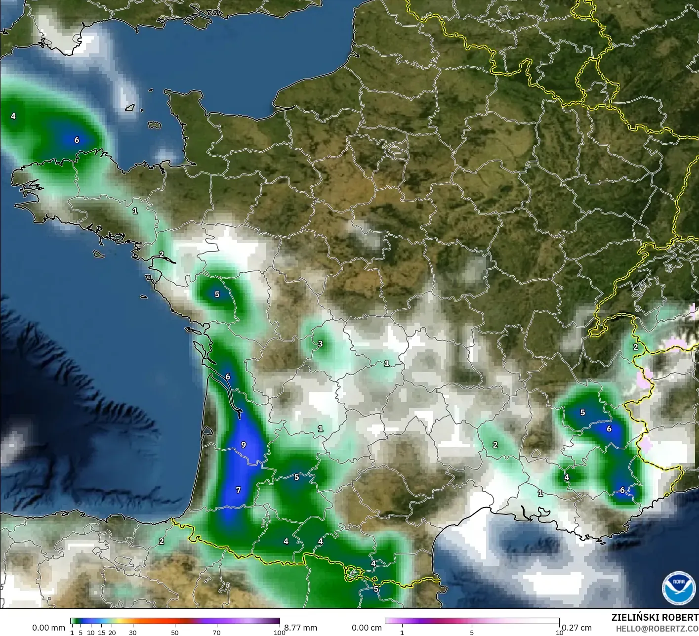 GFS model - Fransa, Yağış, Bulut ve Basınç