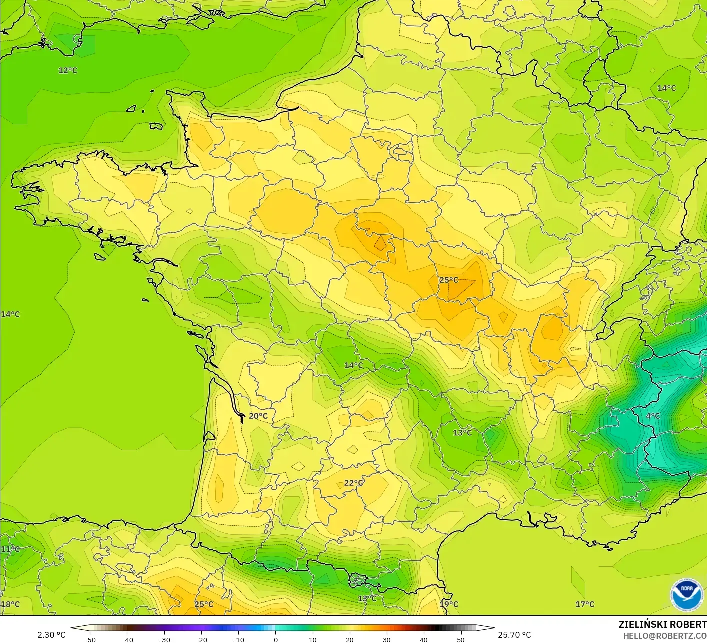 GFS model - Fransa, 2 m Sıcaklık