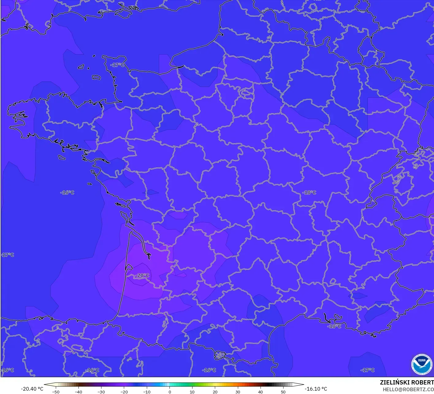GFS model - Fransa, 500 hPa Sıcaklık