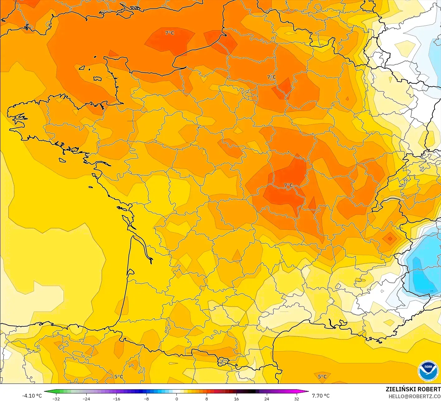 GFS model - Fransa, 850 hPa Sıcaklık Anomalisi