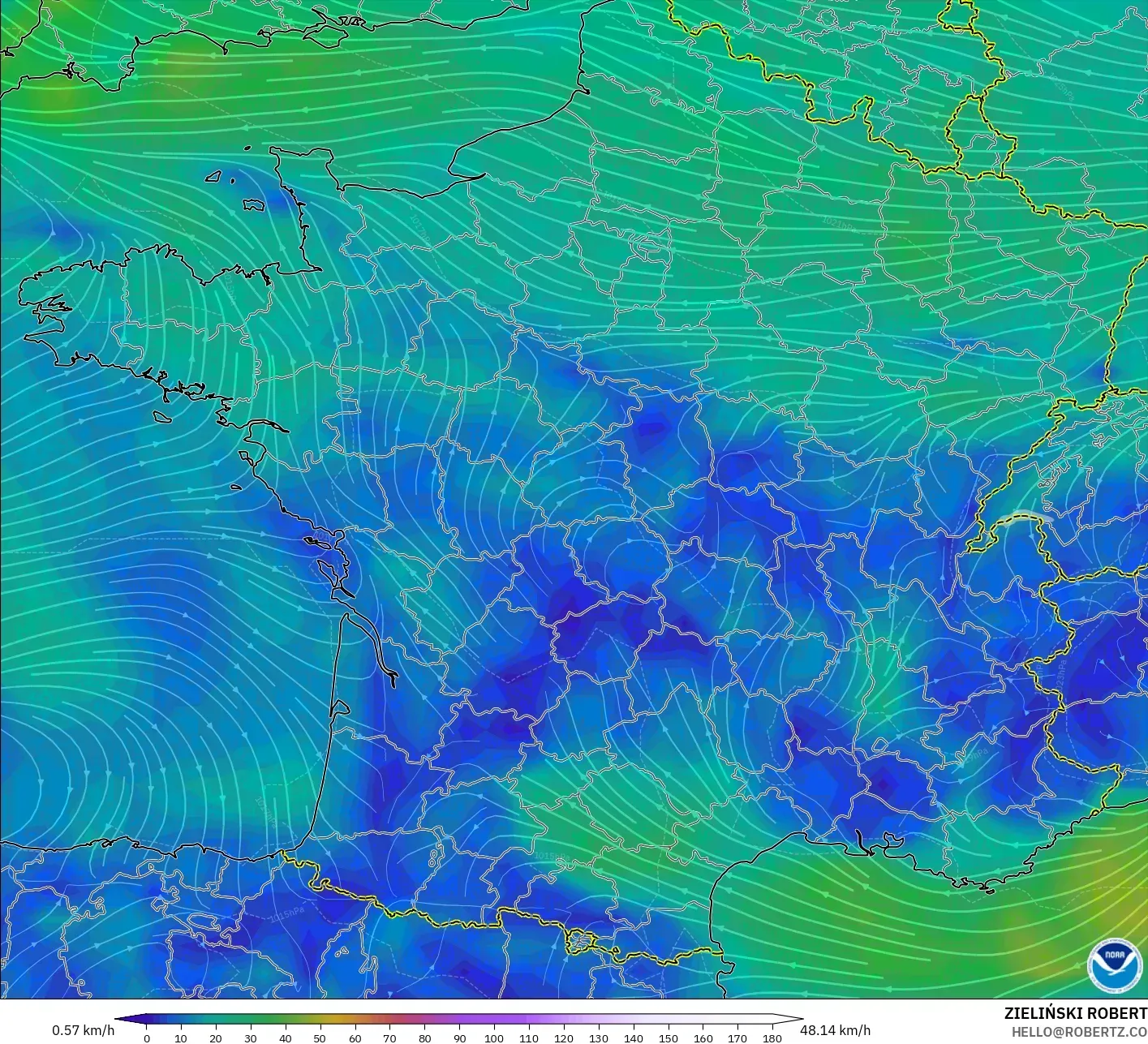 GFS model - Fransa, 10 m Rüzgâr