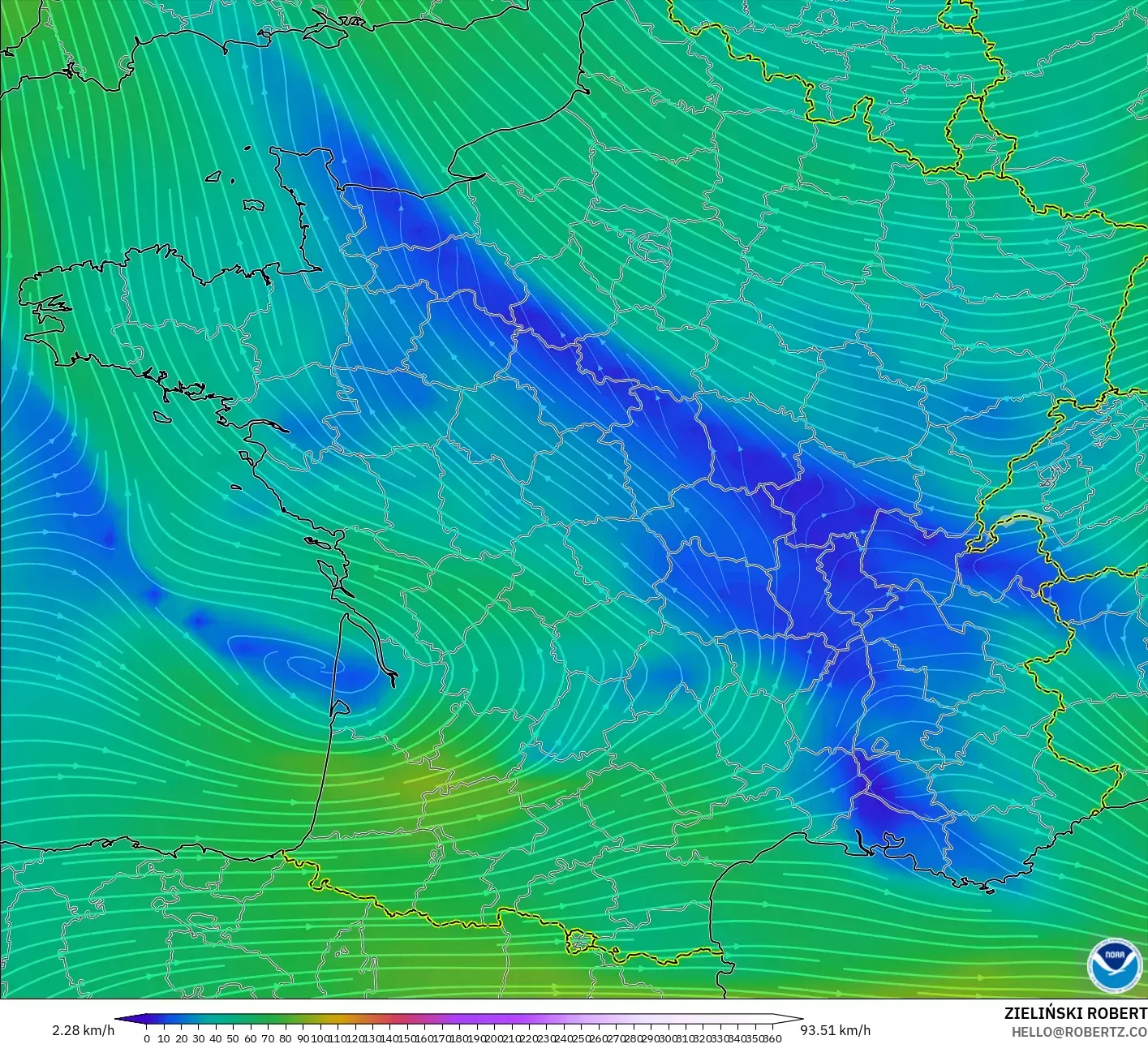 GFS model - Fransa, 300 hPa Rüzgârı (jet)