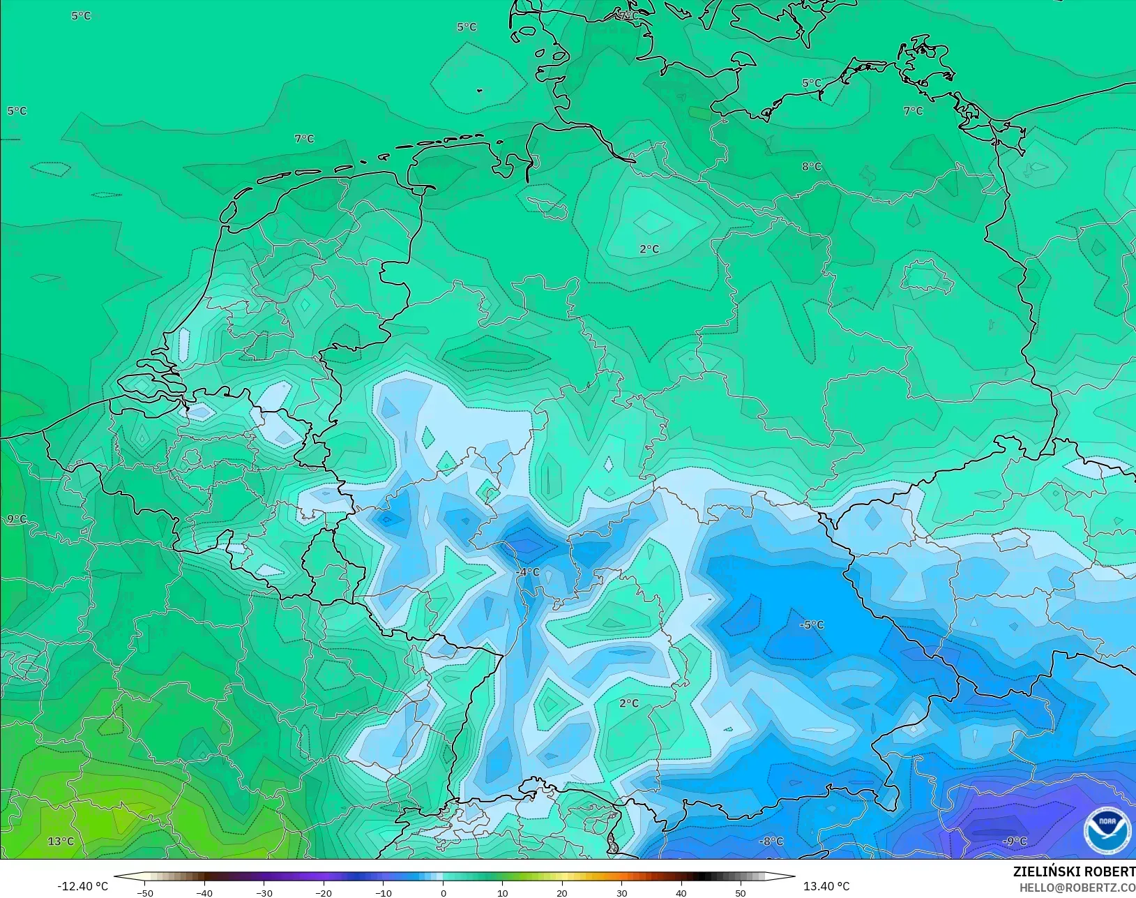 GFS model - Almanya, 2 m Çiy Noktası