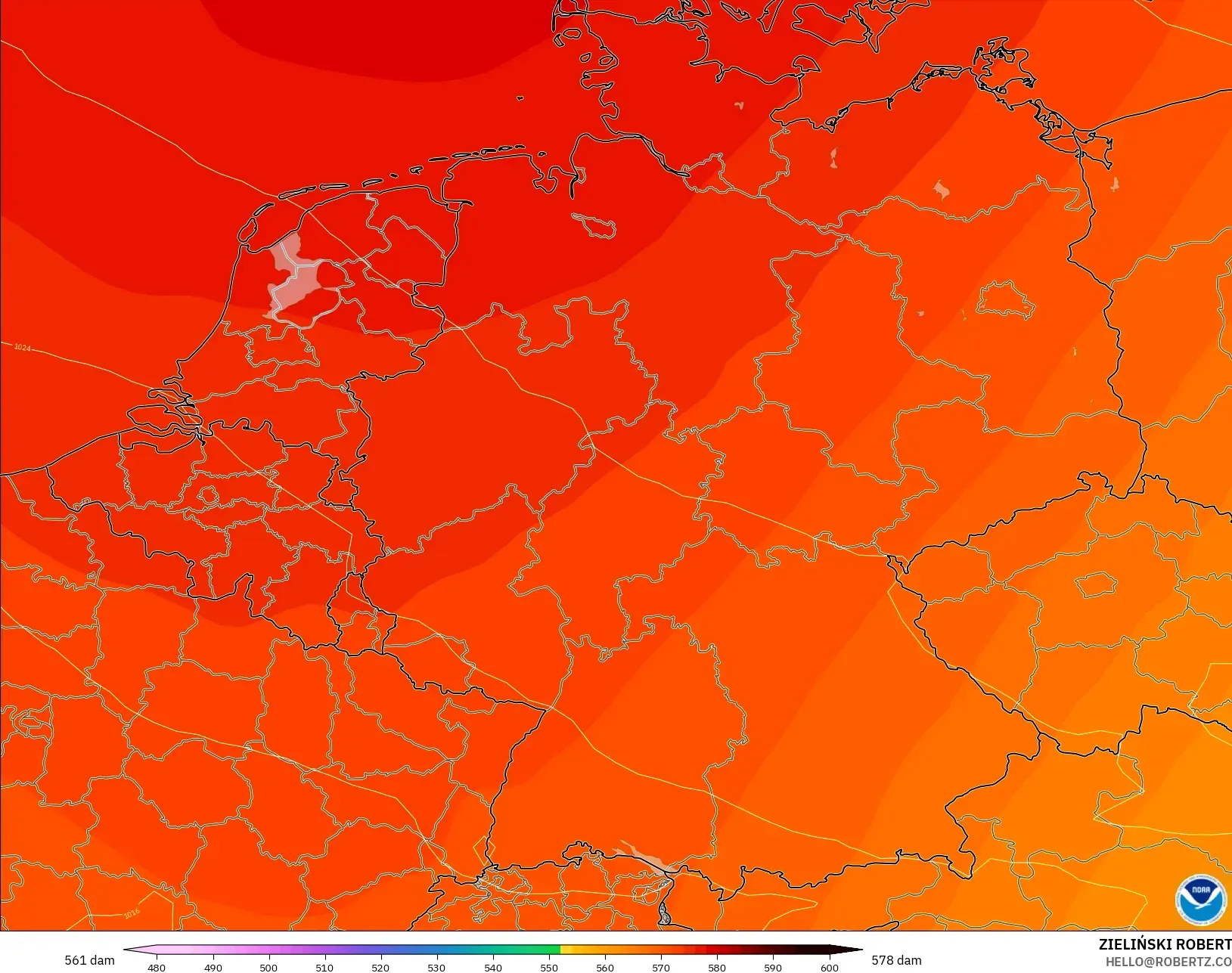 GFS model - Almanya, 500 hPa’da jeopotansiyel yükseklik