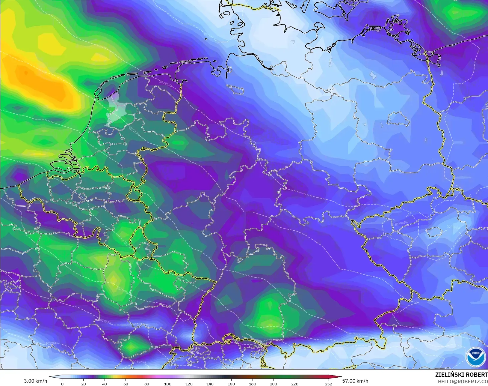 GFS model - Almanya, En Yüksek Rüzgâr