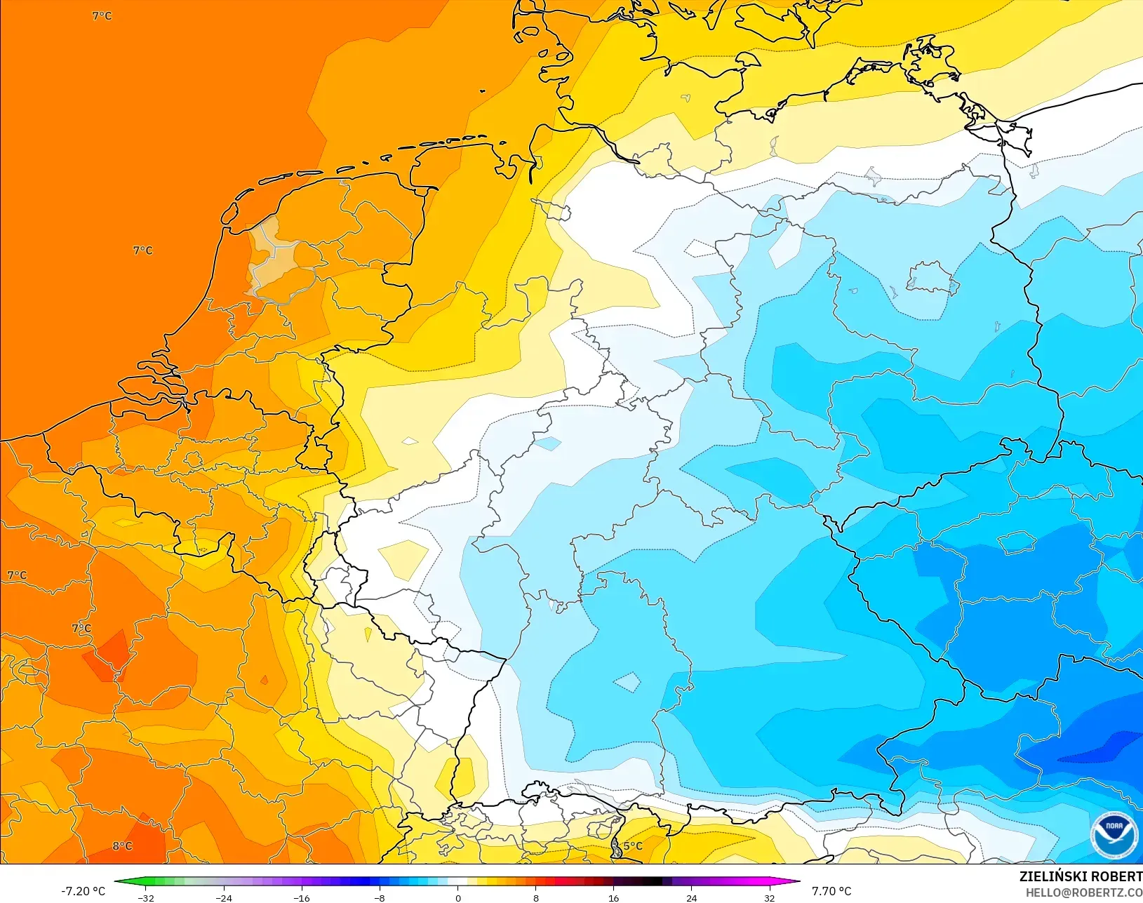 GFS model - Almanya, 850 hPa Sıcaklık Anomalisi