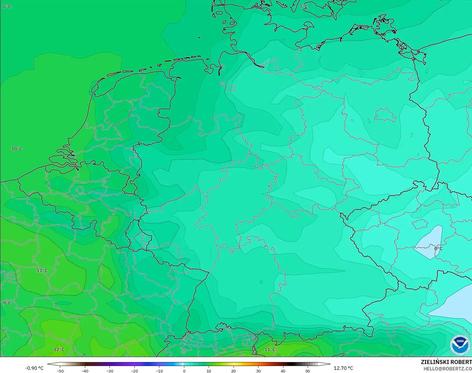 GFS model - Almanya, 850 hPa Sıcaklık