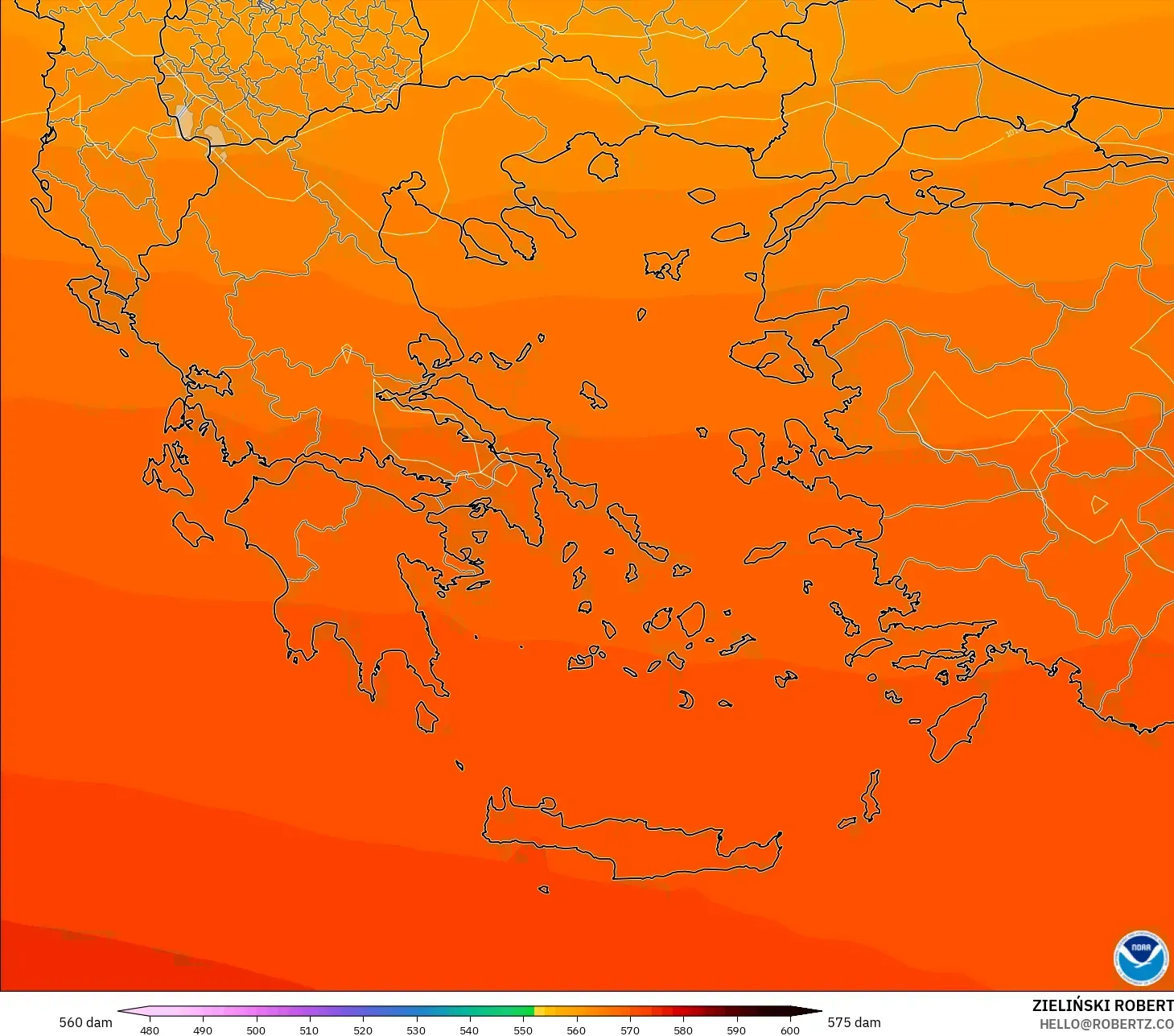 GFS model - Yunanistan, 500 hPa’da jeopotansiyel yükseklik