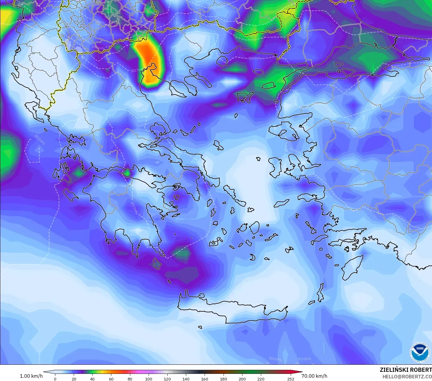 GFS model - Yunanistan, Rüzgâr Esintileri