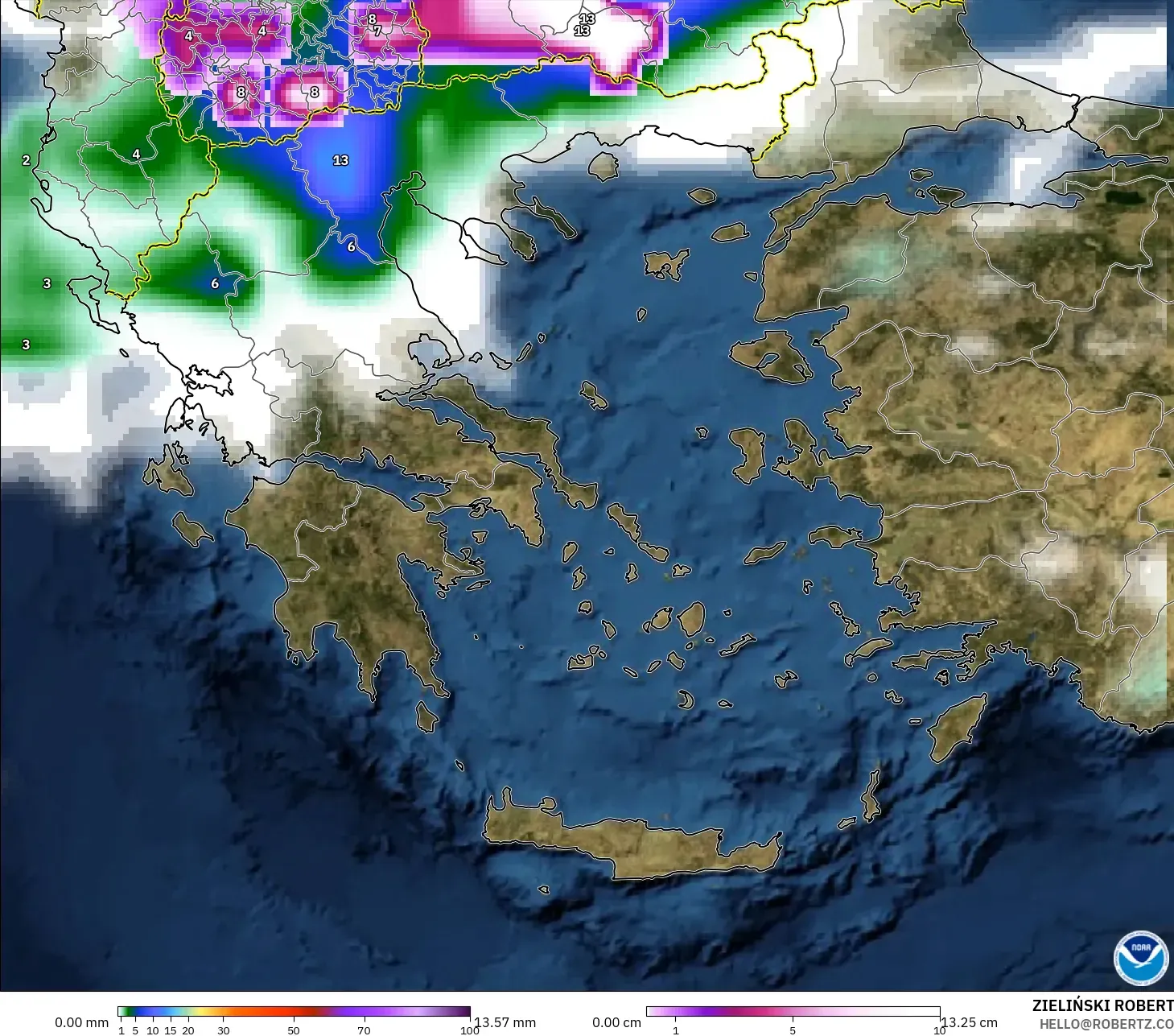 GFS model - Yunanistan, Yağış, Bulut ve Basınç