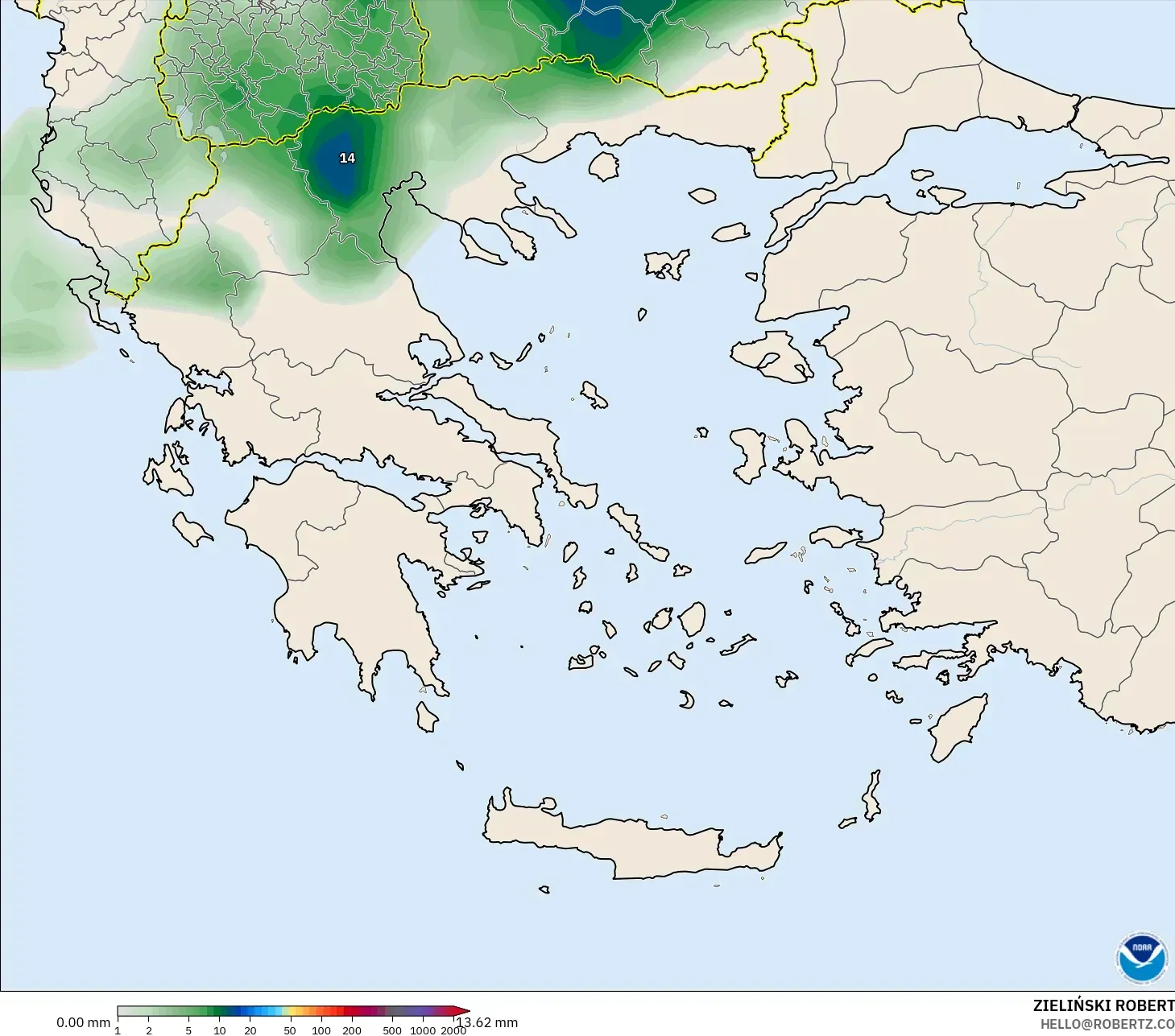 GFS model - Yunanistan, Yağış Birikimi