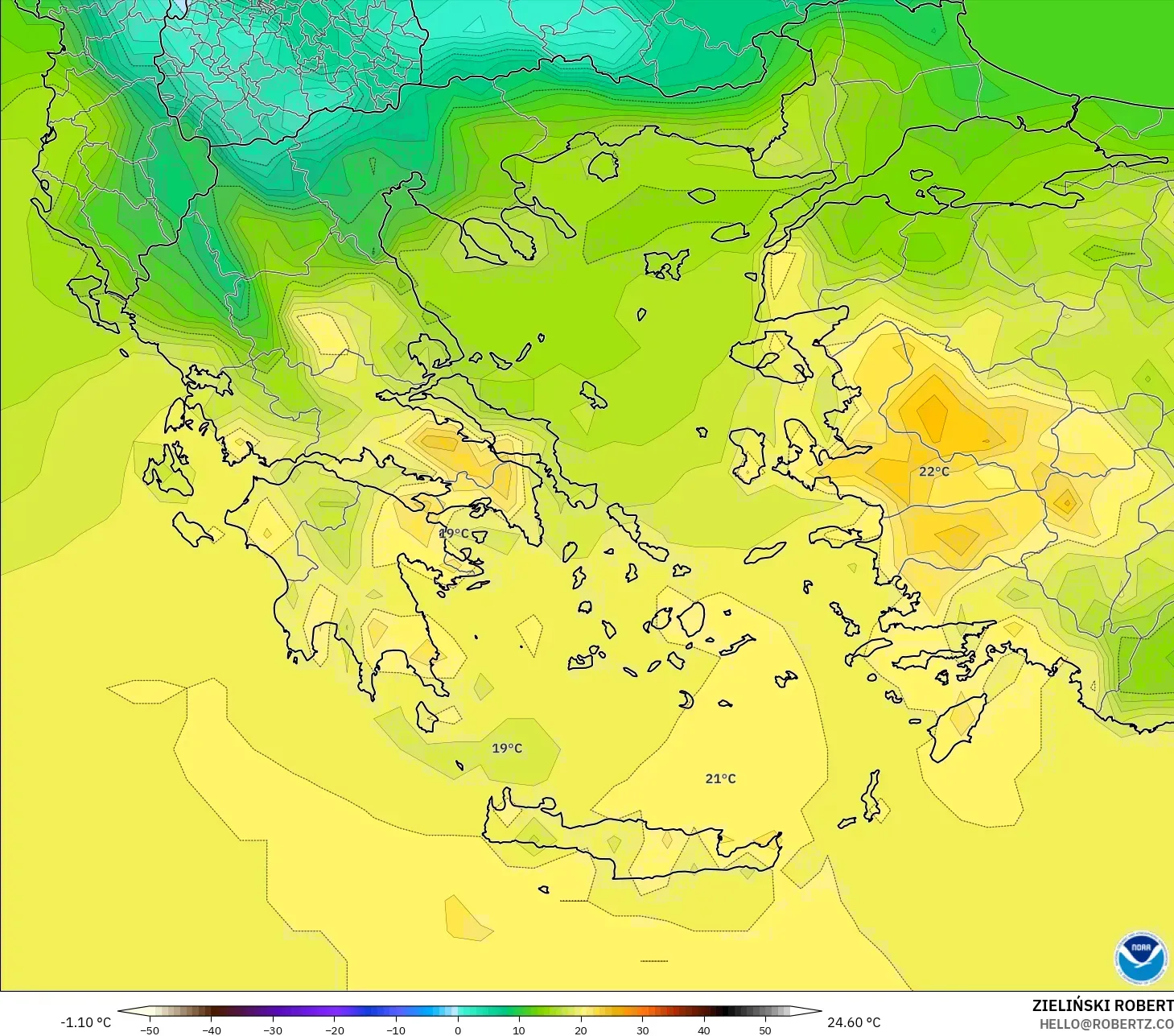 GFS model - Yunanistan, 2 m Sıcaklık