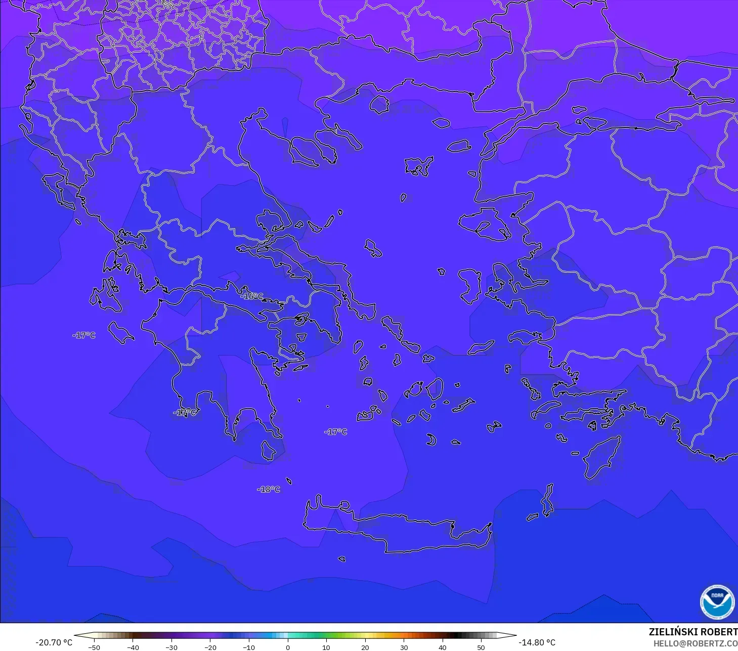 GFS model - Yunanistan, 500 hPa Sıcaklık