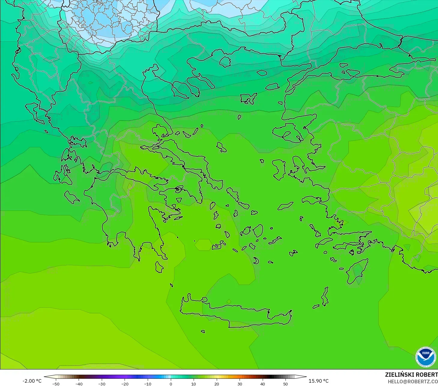 GFS model - Yunanistan, 850 hPa Sıcaklık