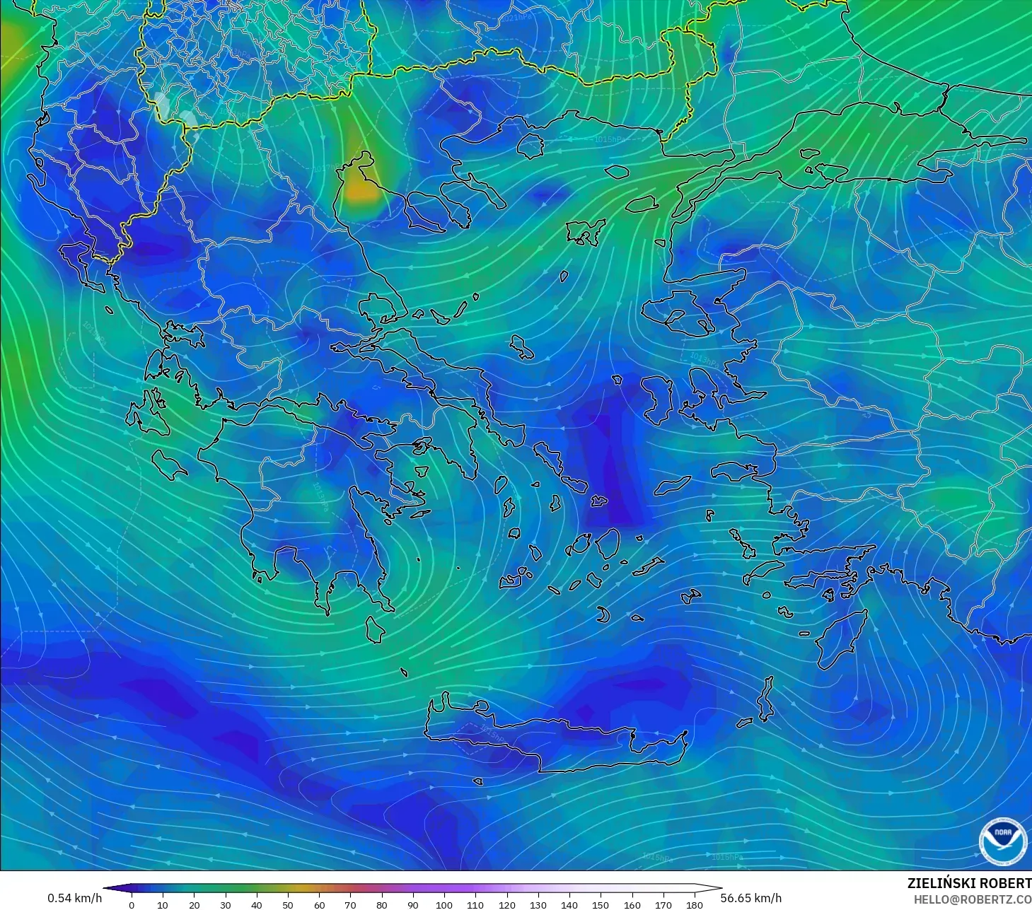GFS model - Yunanistan, 10 m Rüzgâr