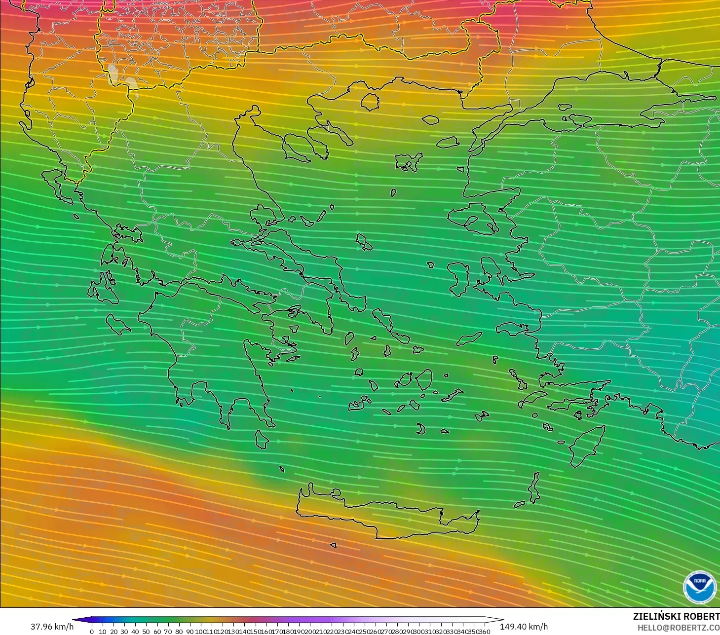 GFS model - Yunanistan, 300 hPa Rüzgârı (jet)