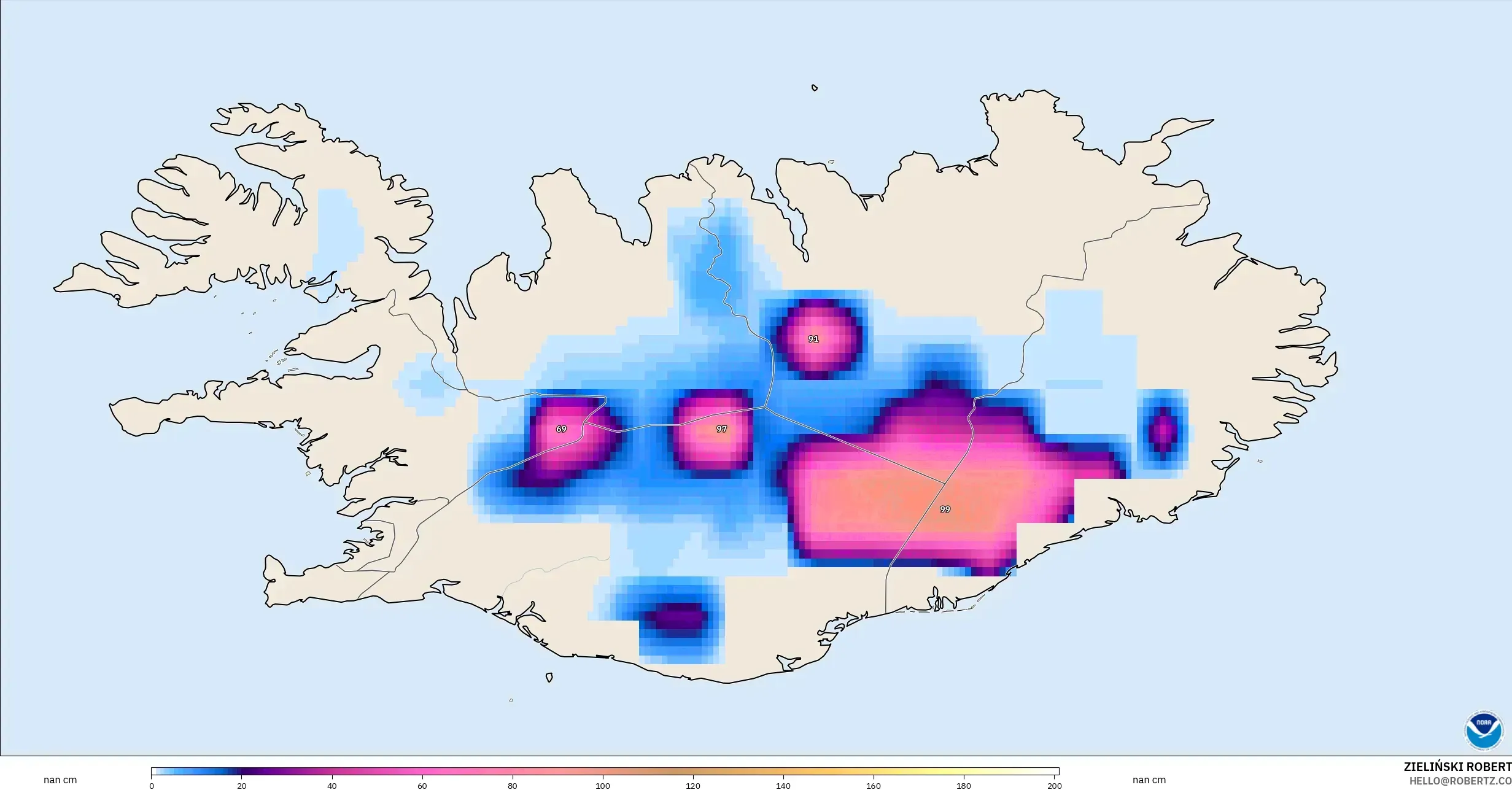 GFS model - İzlanda, Kar Kalınlığı
