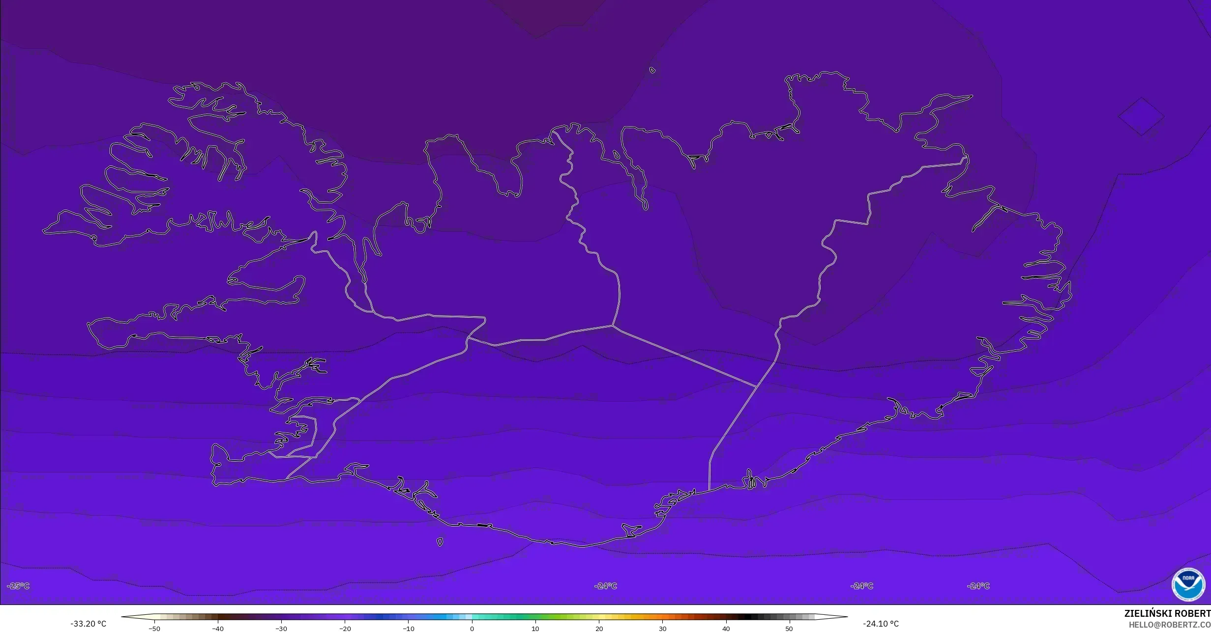 GFS model - İzlanda, 500 hPa Sıcaklık