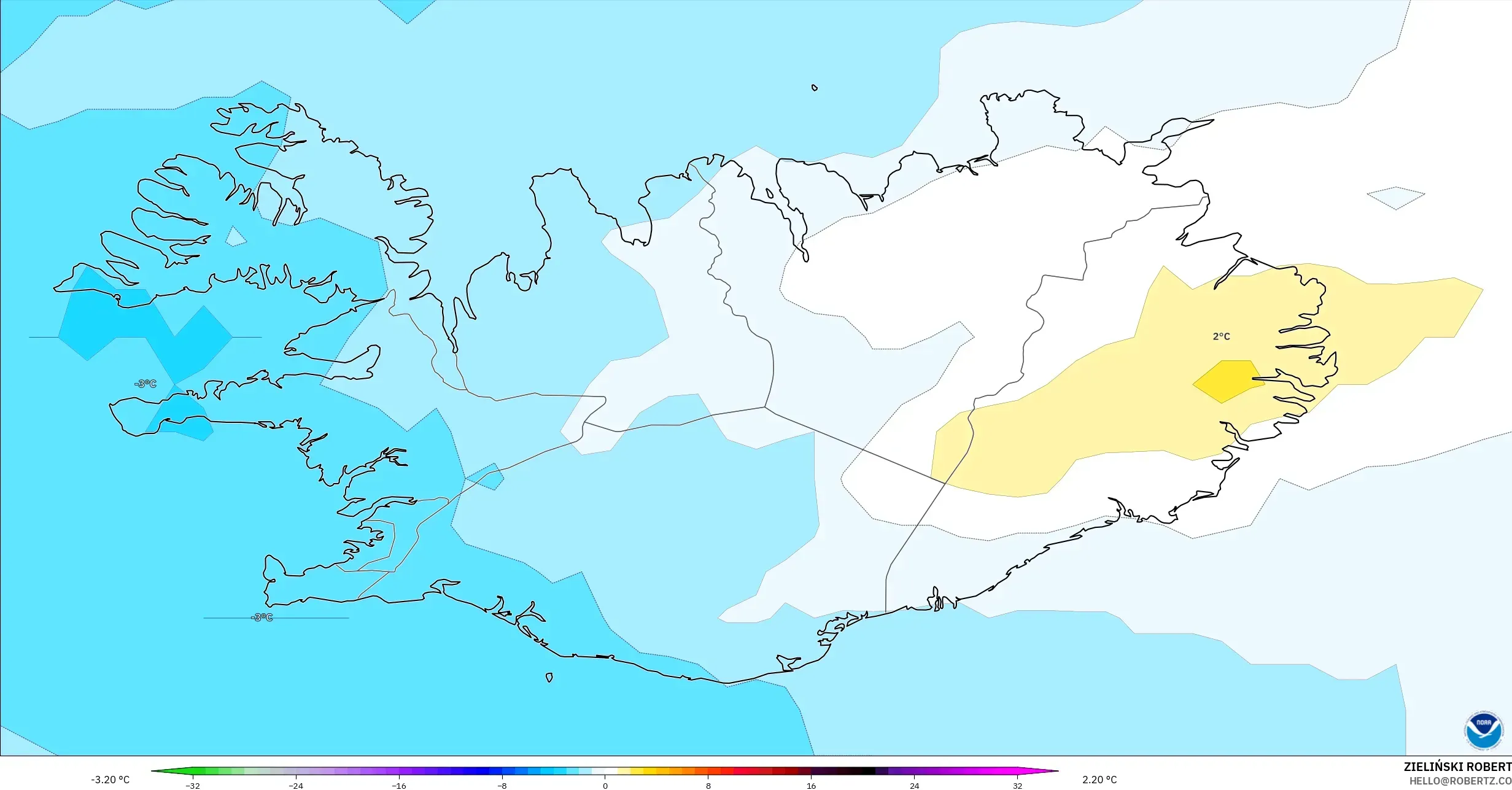 GFS model - İzlanda, 850 hPa Sıcaklık Anomalisi