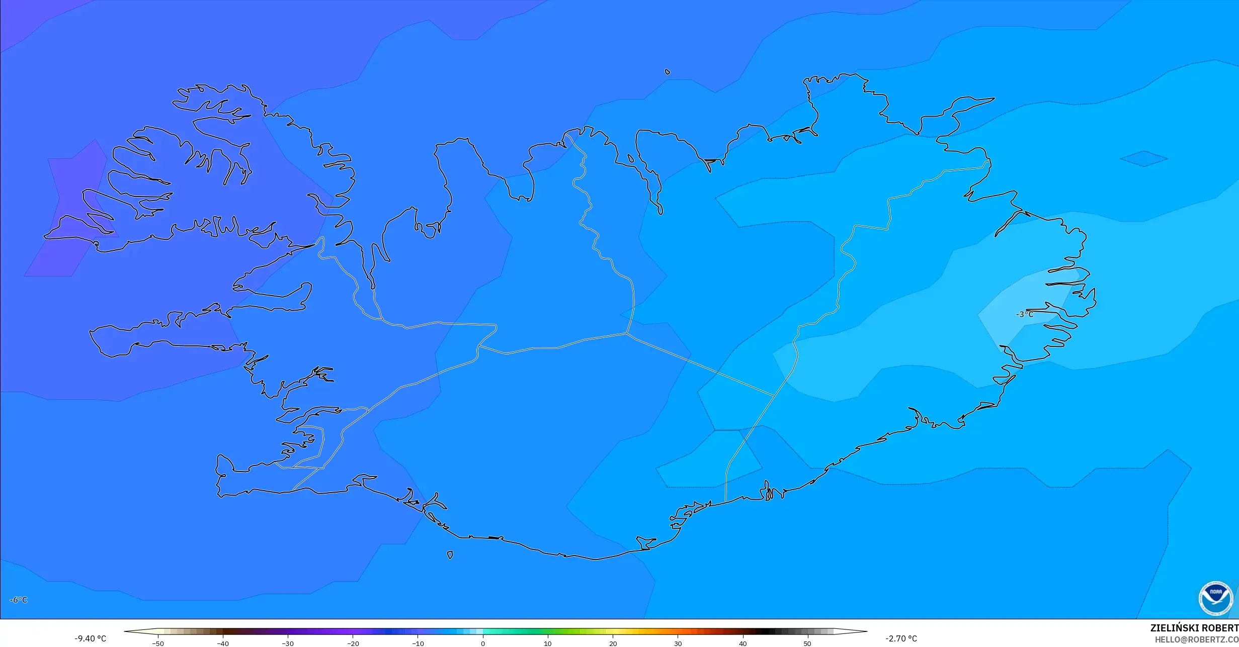 GFS model - İzlanda, 850 hPa Sıcaklık