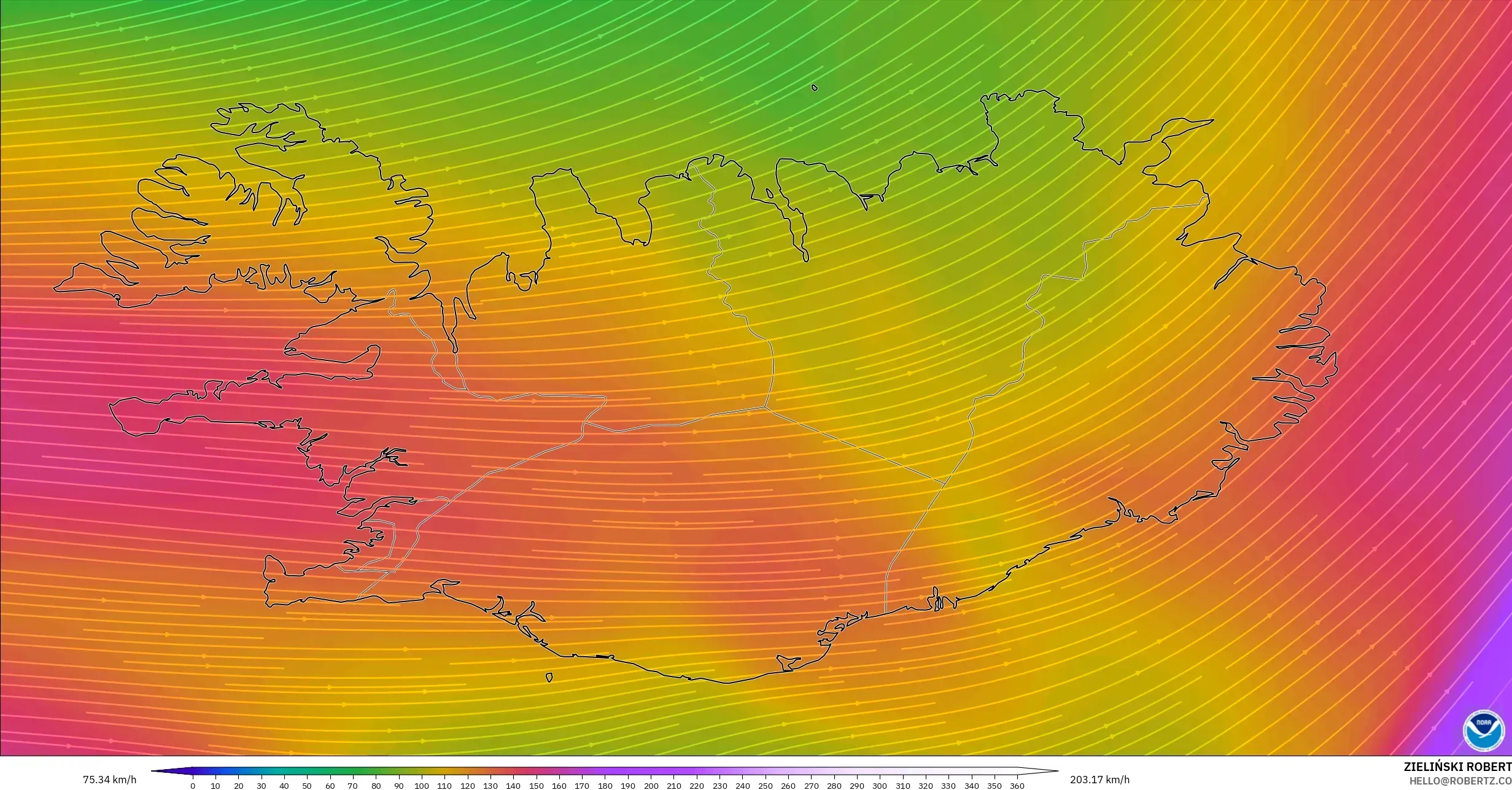 GFS model - İzlanda, 300 hPa Rüzgârı (jet)