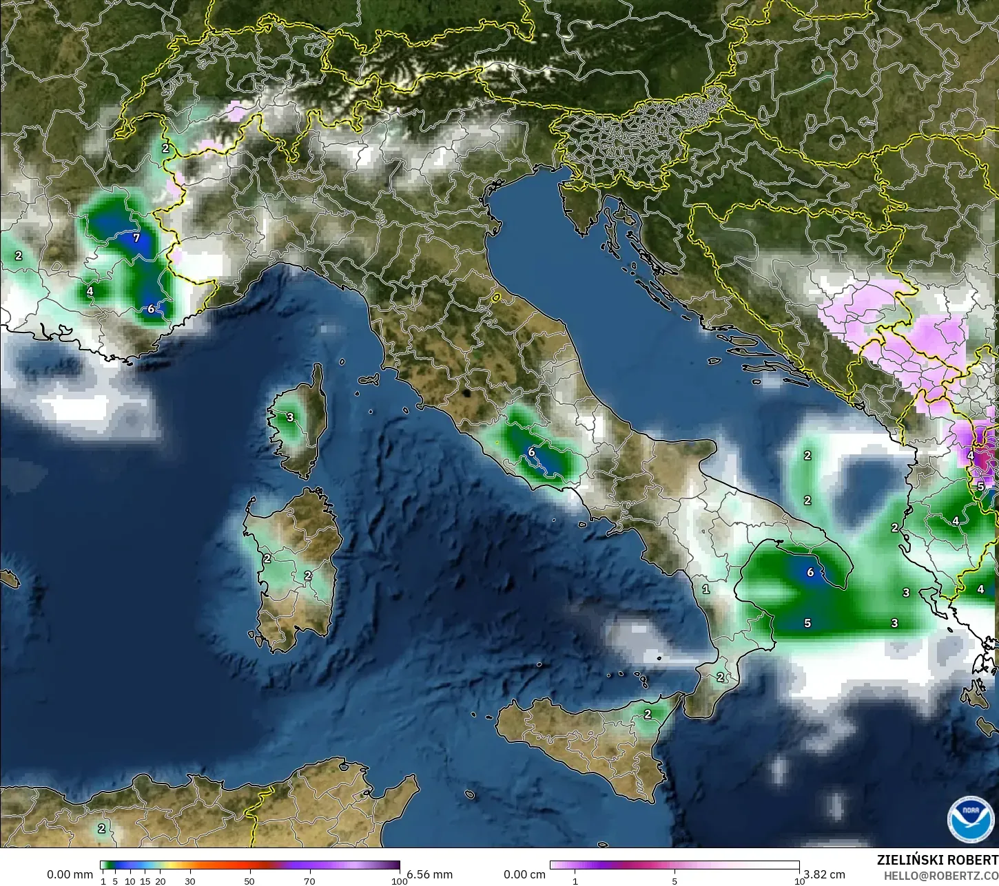 GFS model - İtalya, Yağış, Bulut ve Basınç