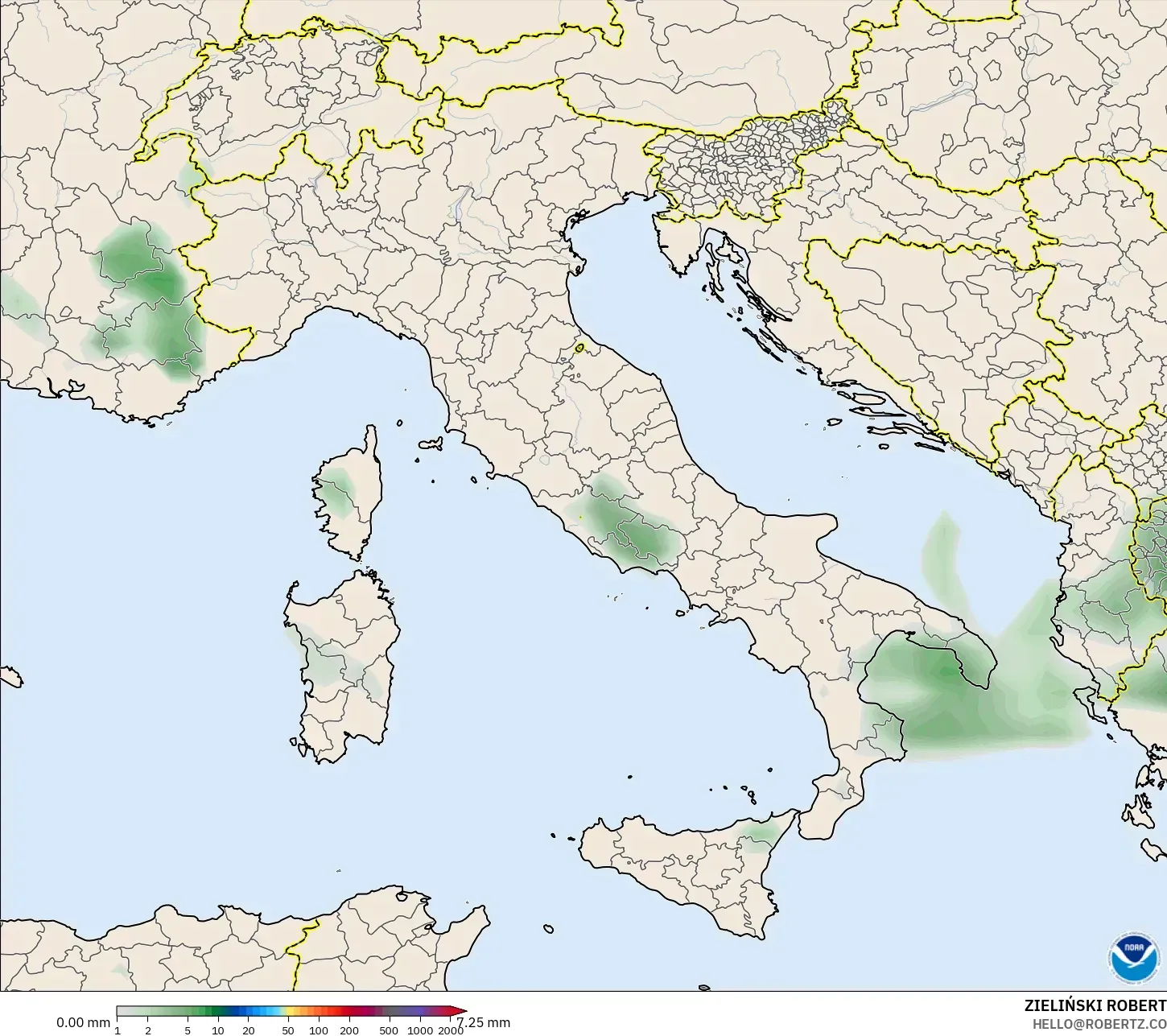 GFS model - İtalya, Yağış Birikimi