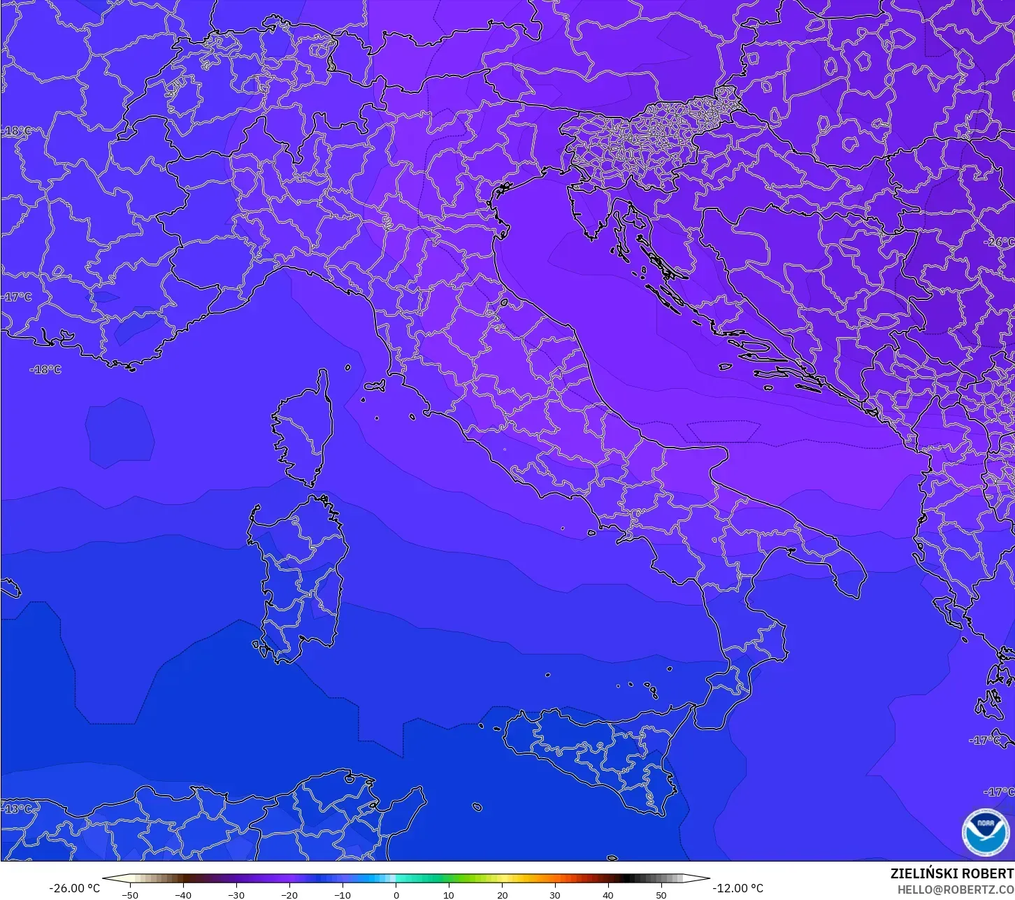 GFS model - İtalya, 500 hPa Sıcaklık