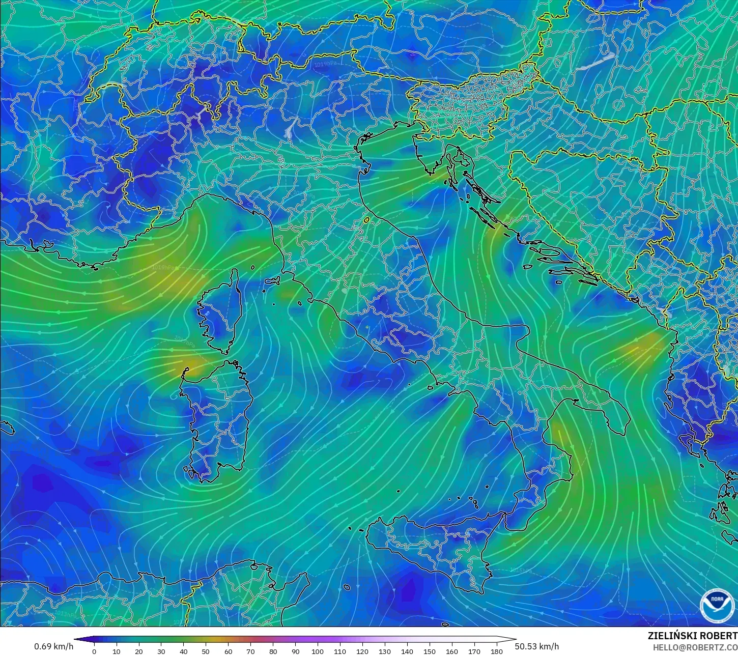 GFS model - İtalya, 10 m Rüzgâr