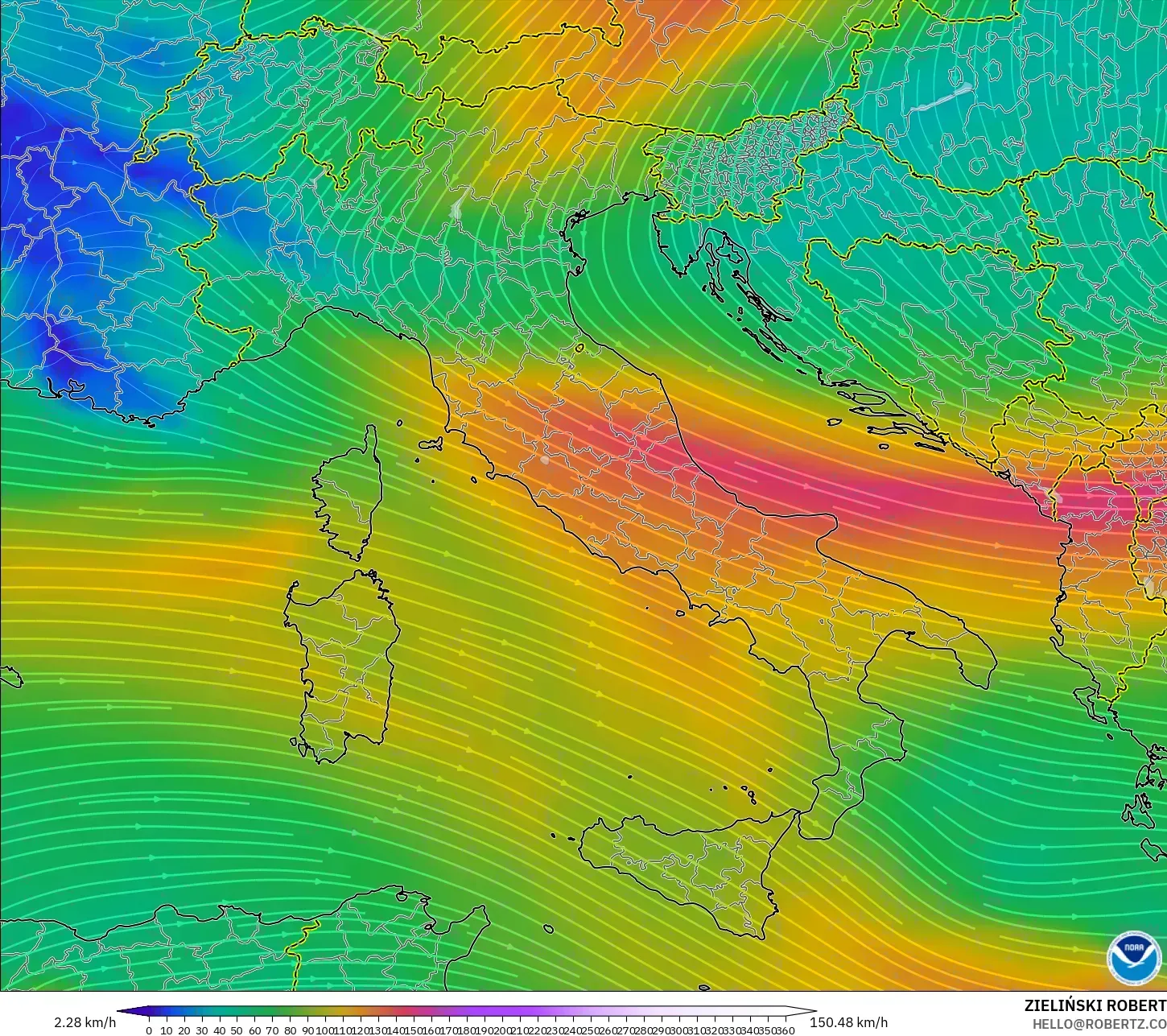 GFS model - İtalya, 300 hPa Rüzgârı (jet)
