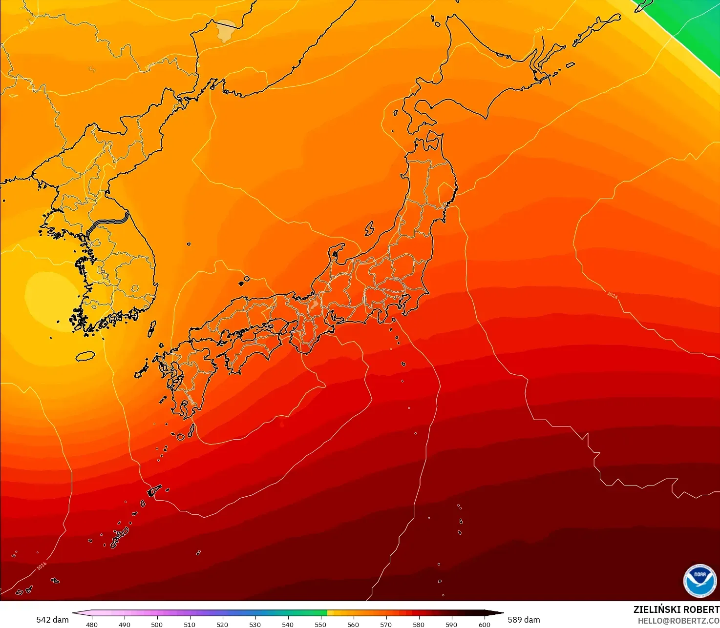 GFS model - Japonya, 500 hPa’da jeopotansiyel yükseklik