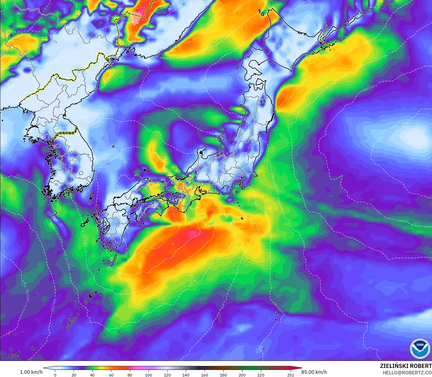GFS model - Japonya, En Yüksek Rüzgâr