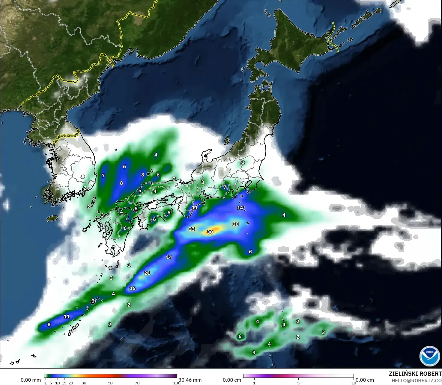GFS model - Japonya, Yağış, Bulut ve Basınç