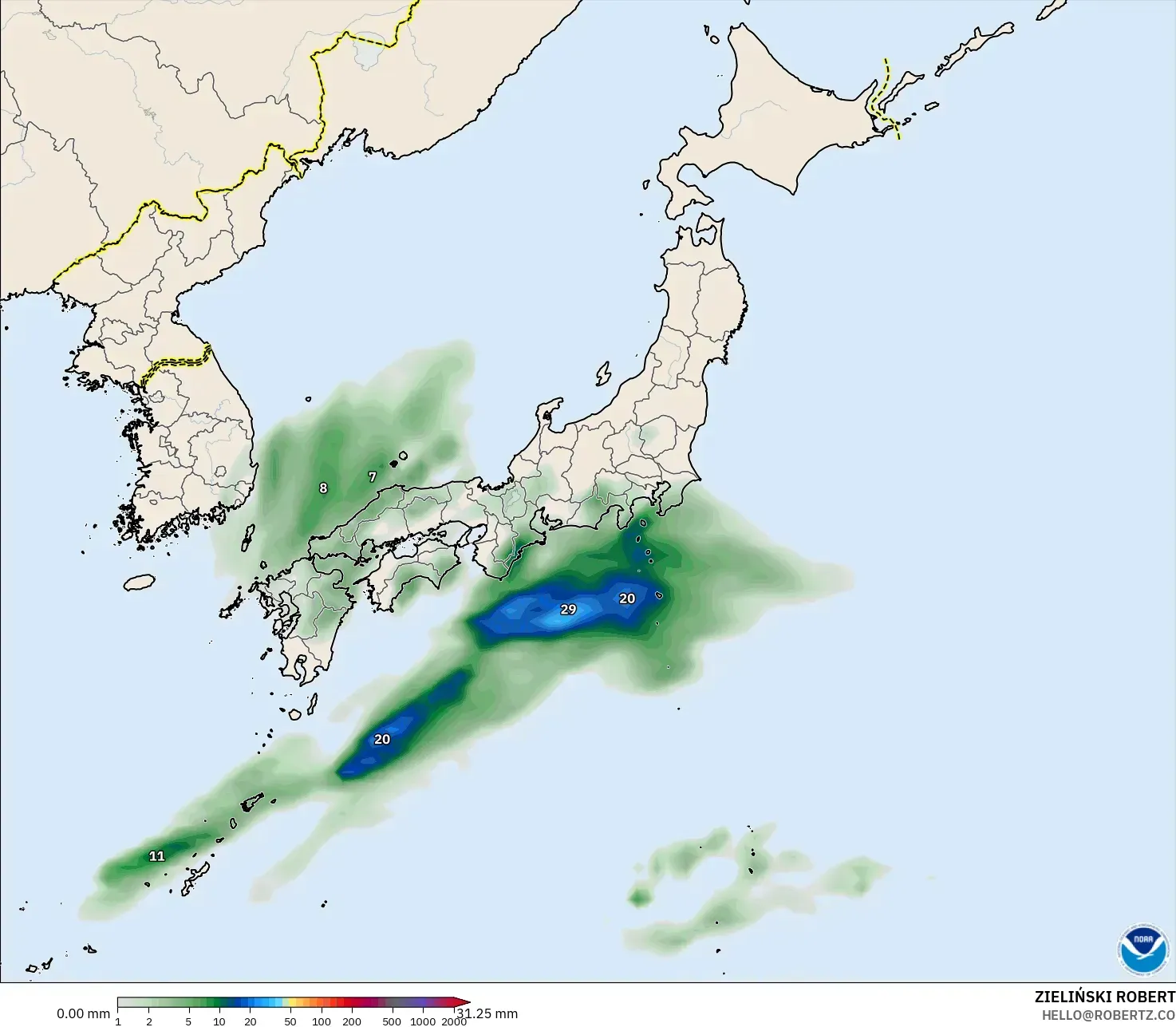GFS model - Japonya, Yağış Birikimi