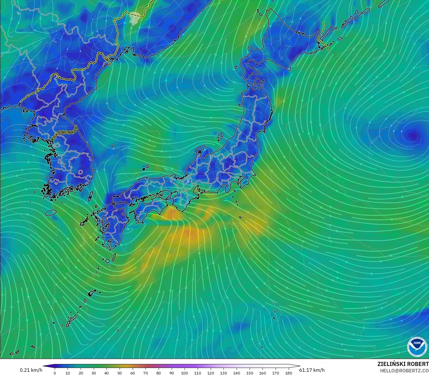 GFS model - Japonya, 10 m Rüzgâr
