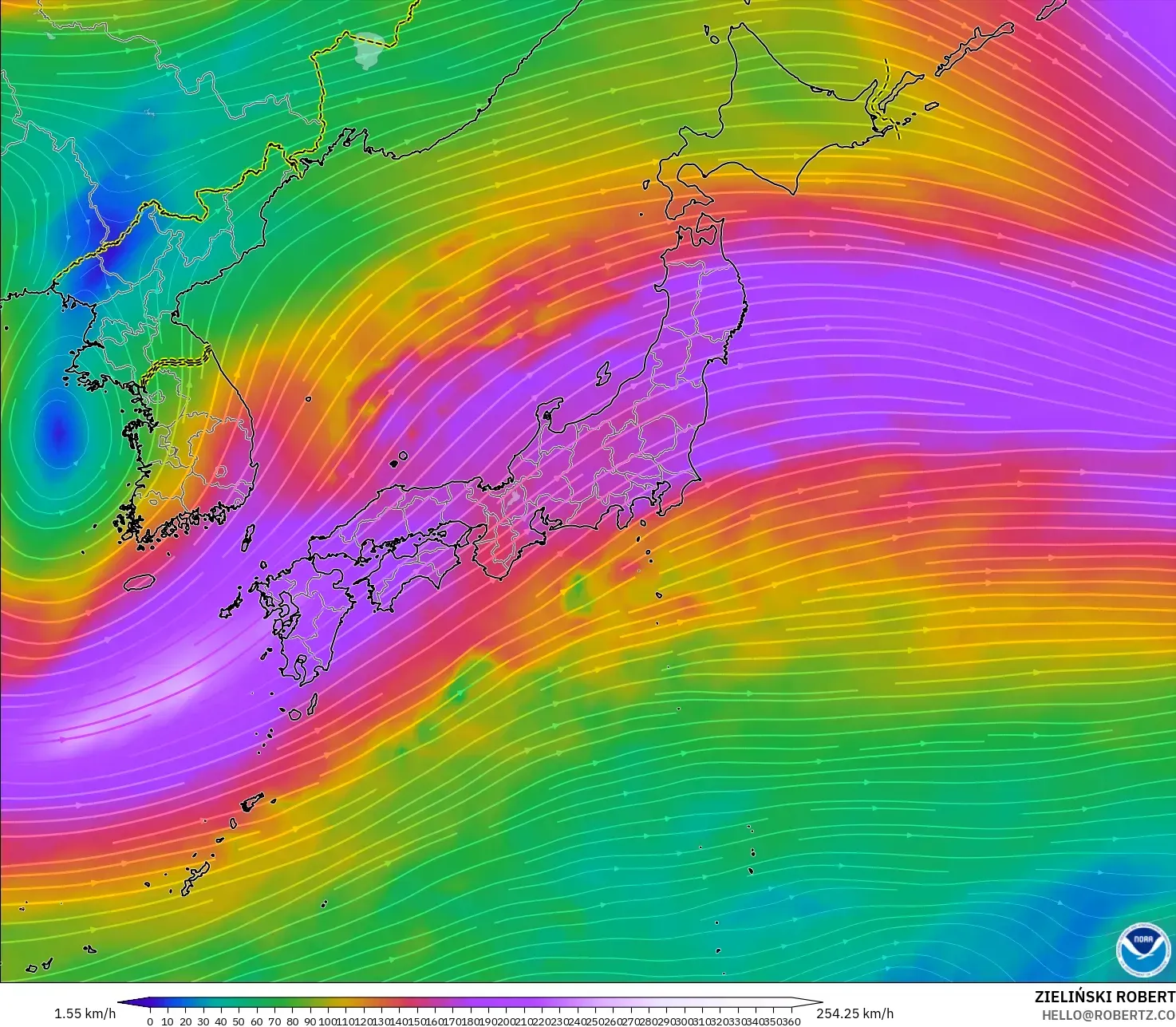 GFS model - Japonya, 300 hPa Rüzgârı (jet)