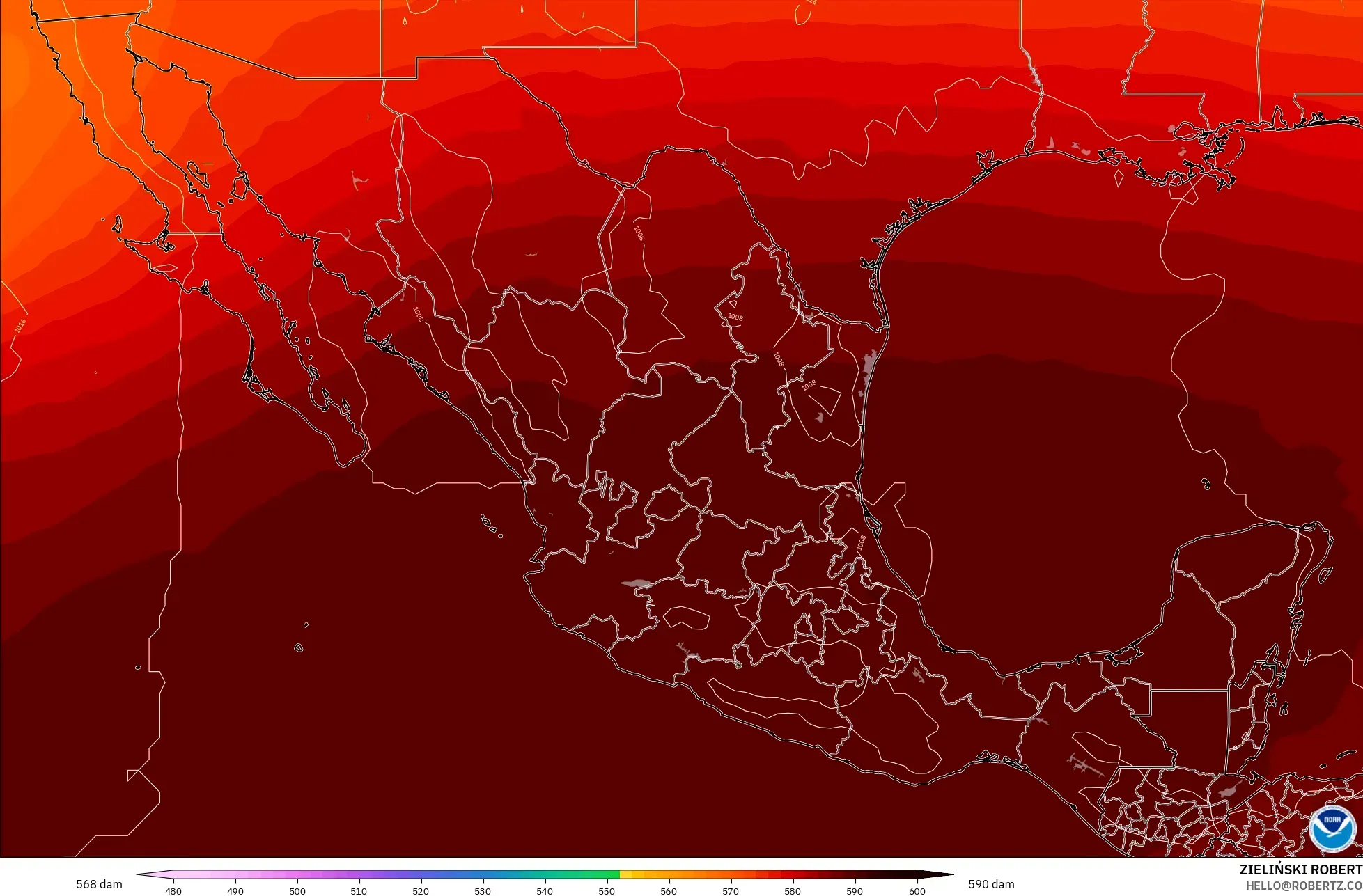 GFS model - Meksika, 500 hPa’da jeopotansiyel yükseklik