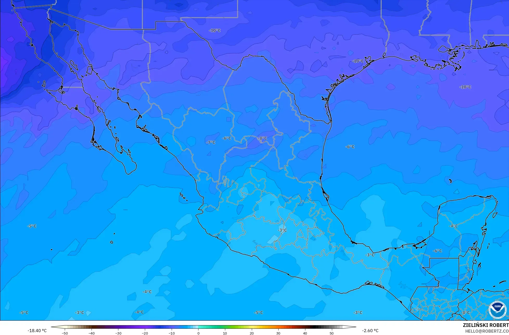 GFS model - Meksika, 500 hPa Sıcaklık