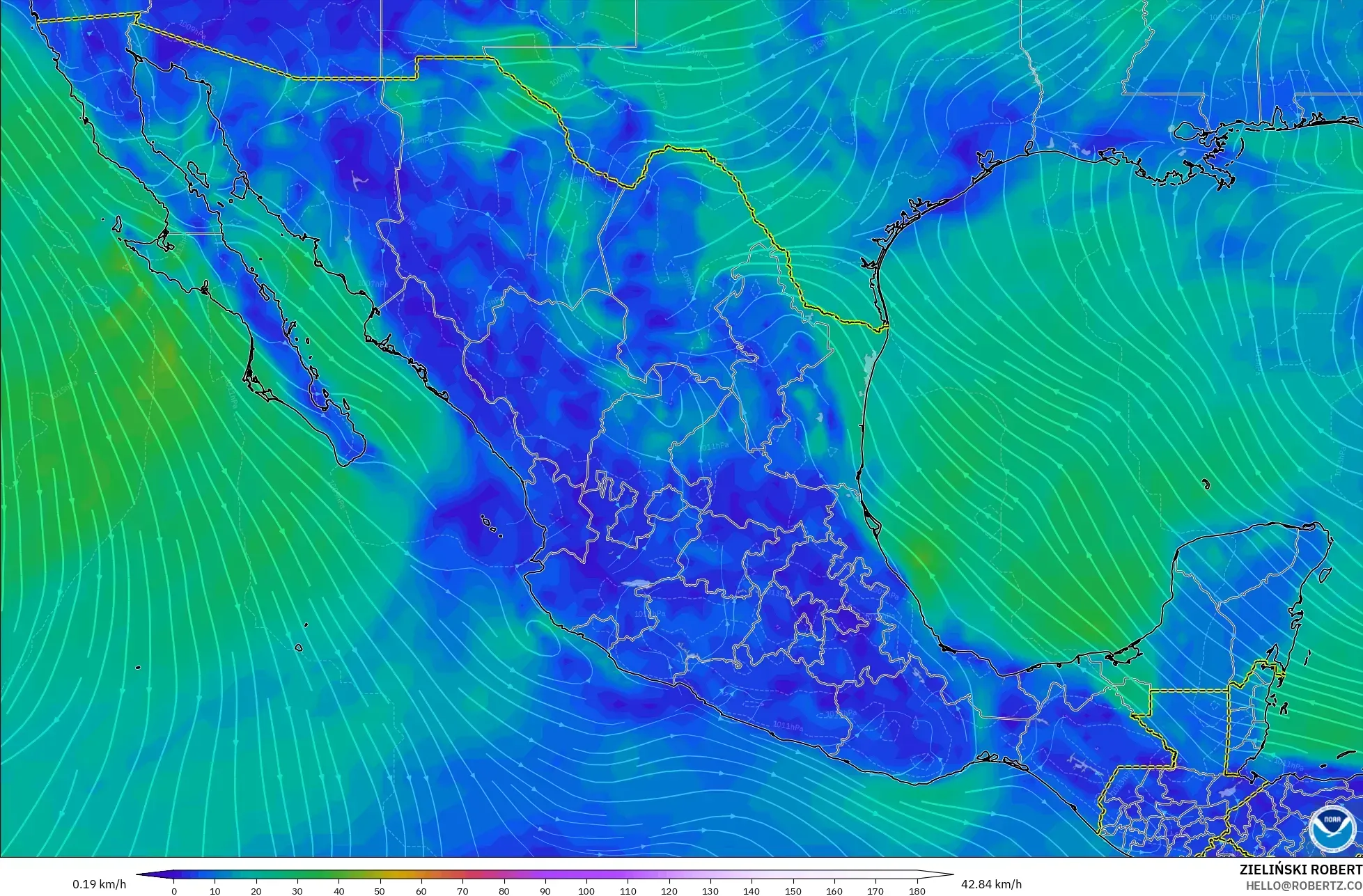 GFS model - Meksika, 10 m Rüzgâr