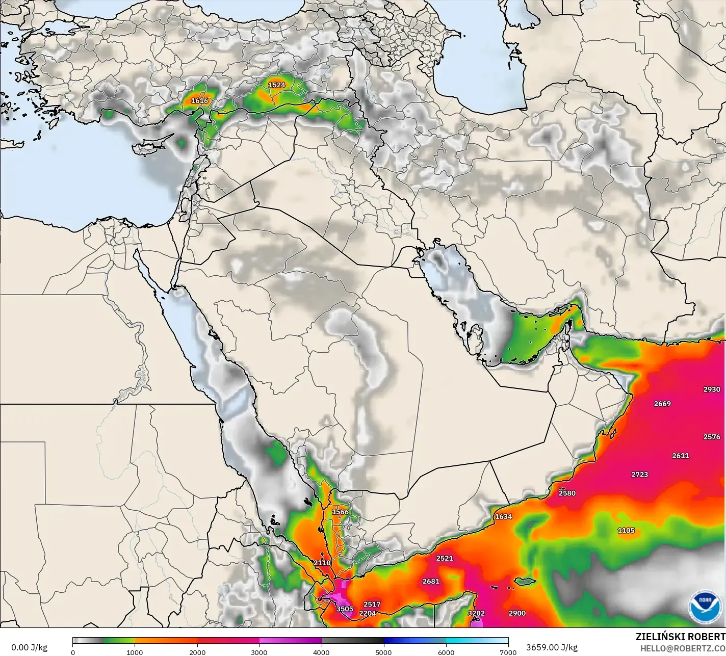GFS model - Orta Doğu, CAPE