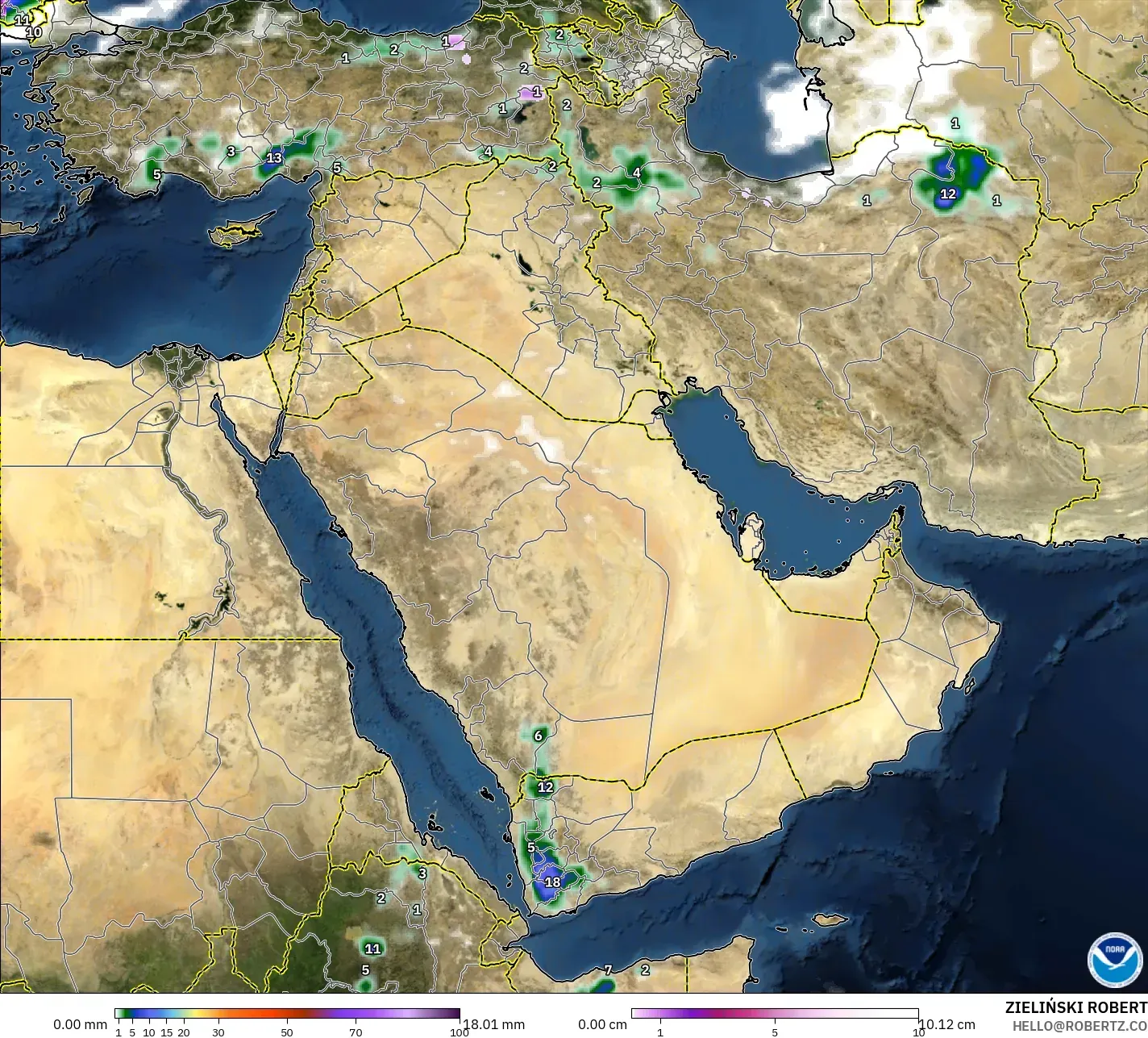 GFS model - Orta Doğu, Yağış, Bulut ve Basınç