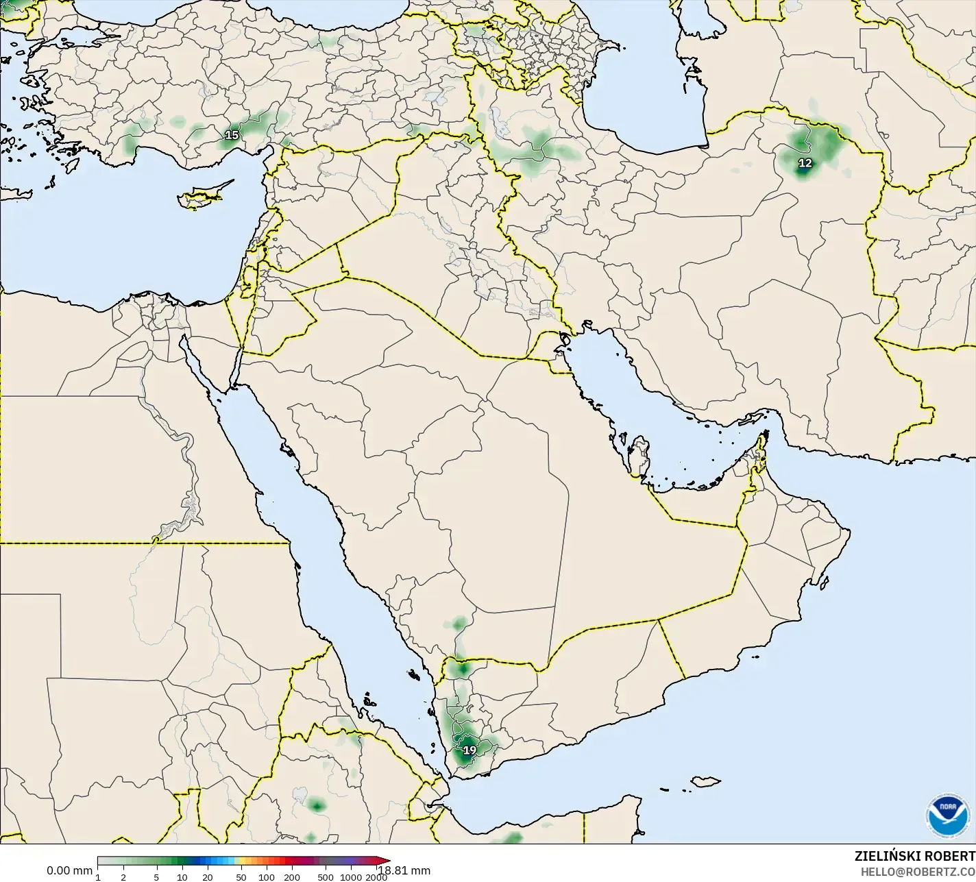 GFS model - Orta Doğu, Yağış Birikimi