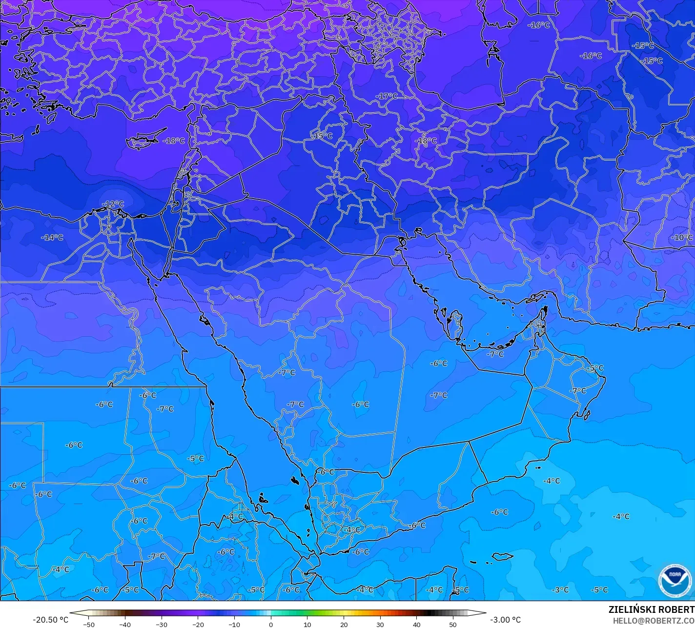 GFS model - Orta Doğu, 500 hPa Sıcaklık