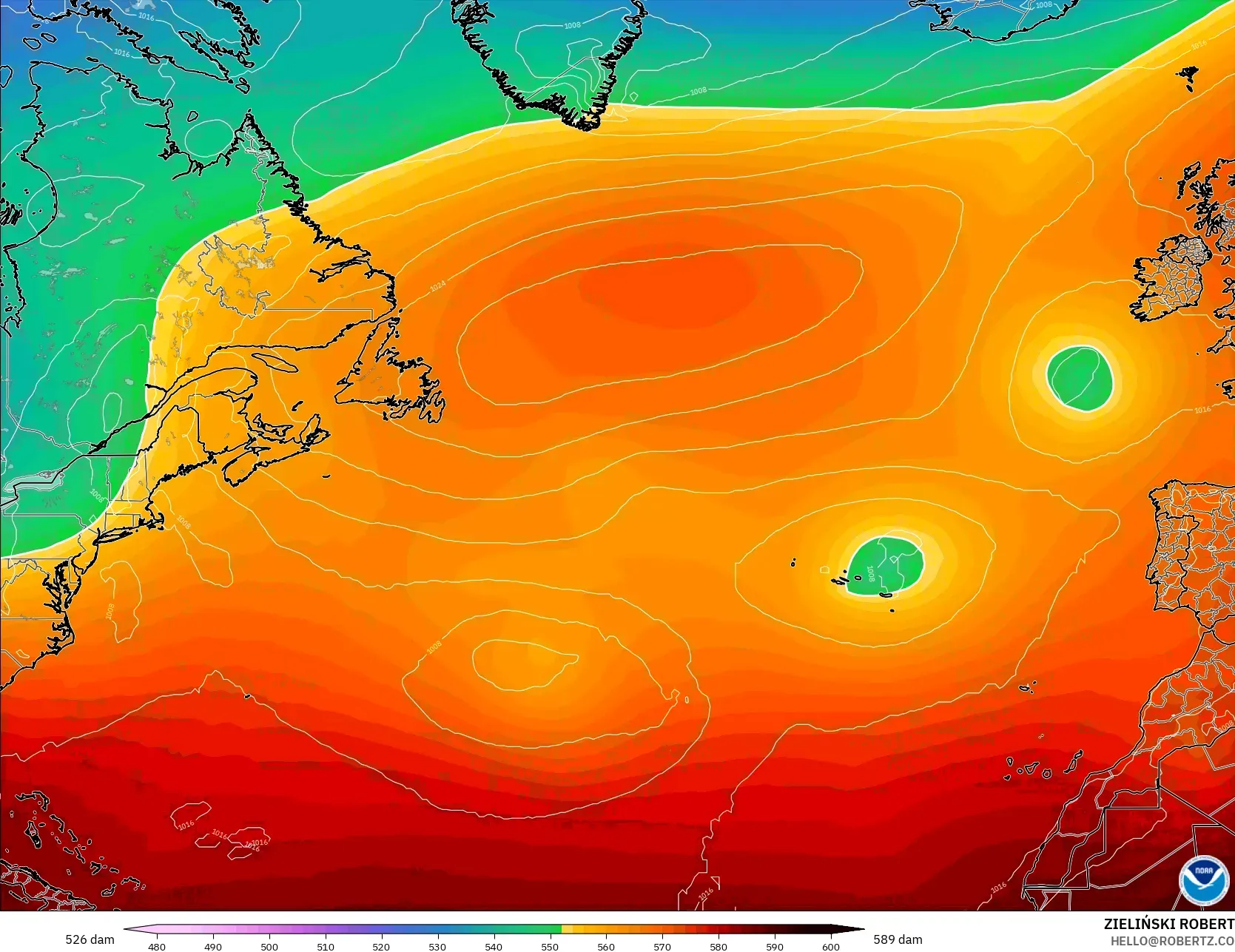 GFS model - Kuzey Atlantik, 500 hPa’da jeopotansiyel yükseklik