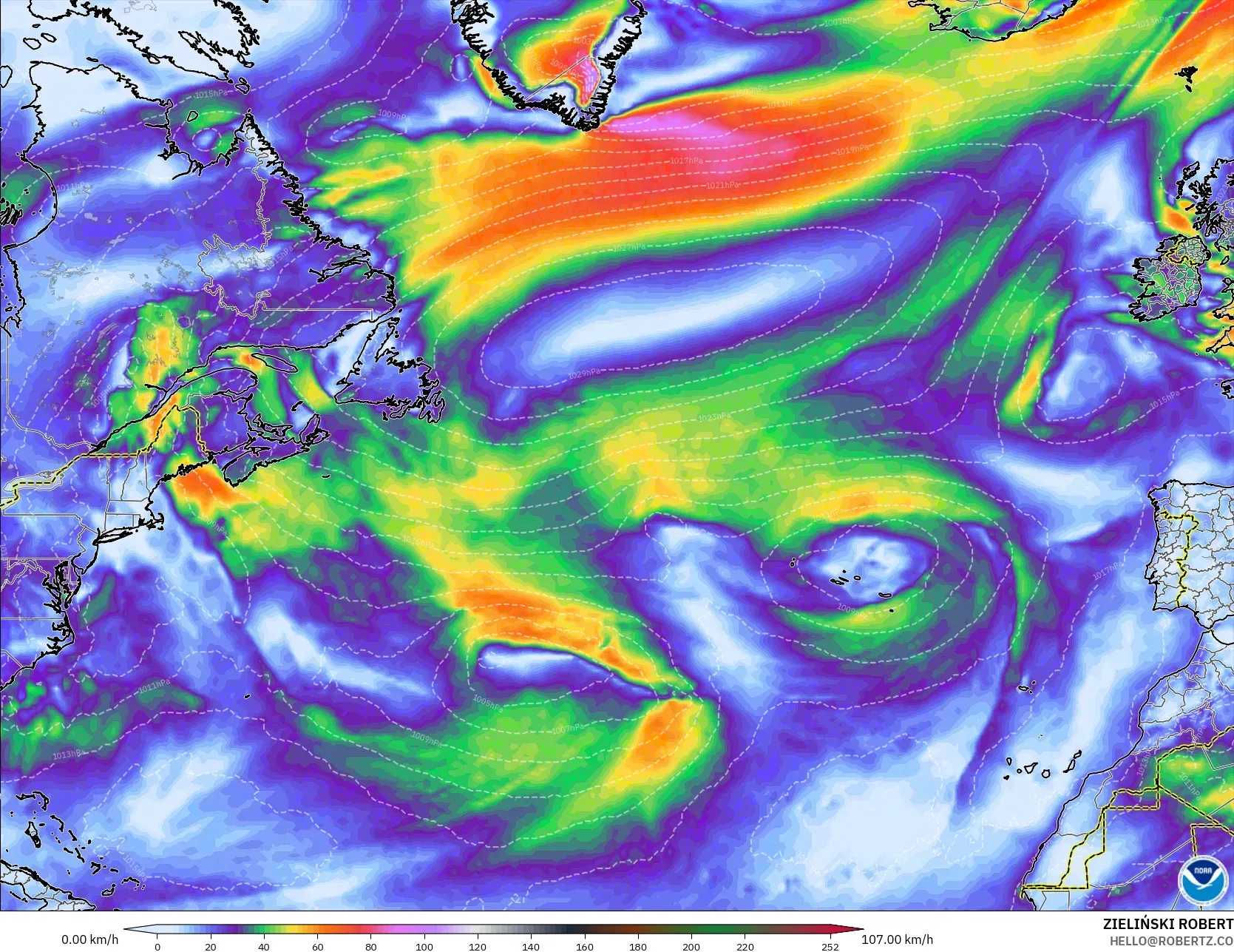 GFS model - Kuzey Atlantik, En Yüksek Rüzgâr
