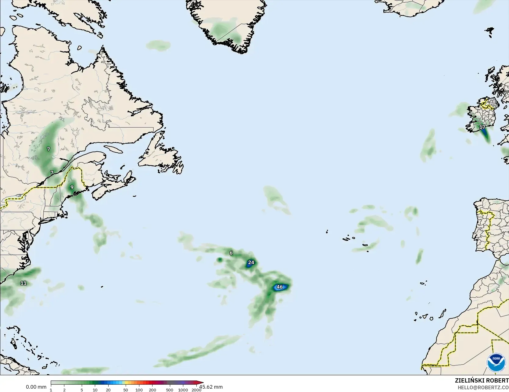 GFS model - Kuzey Atlantik, Yağış Birikimi