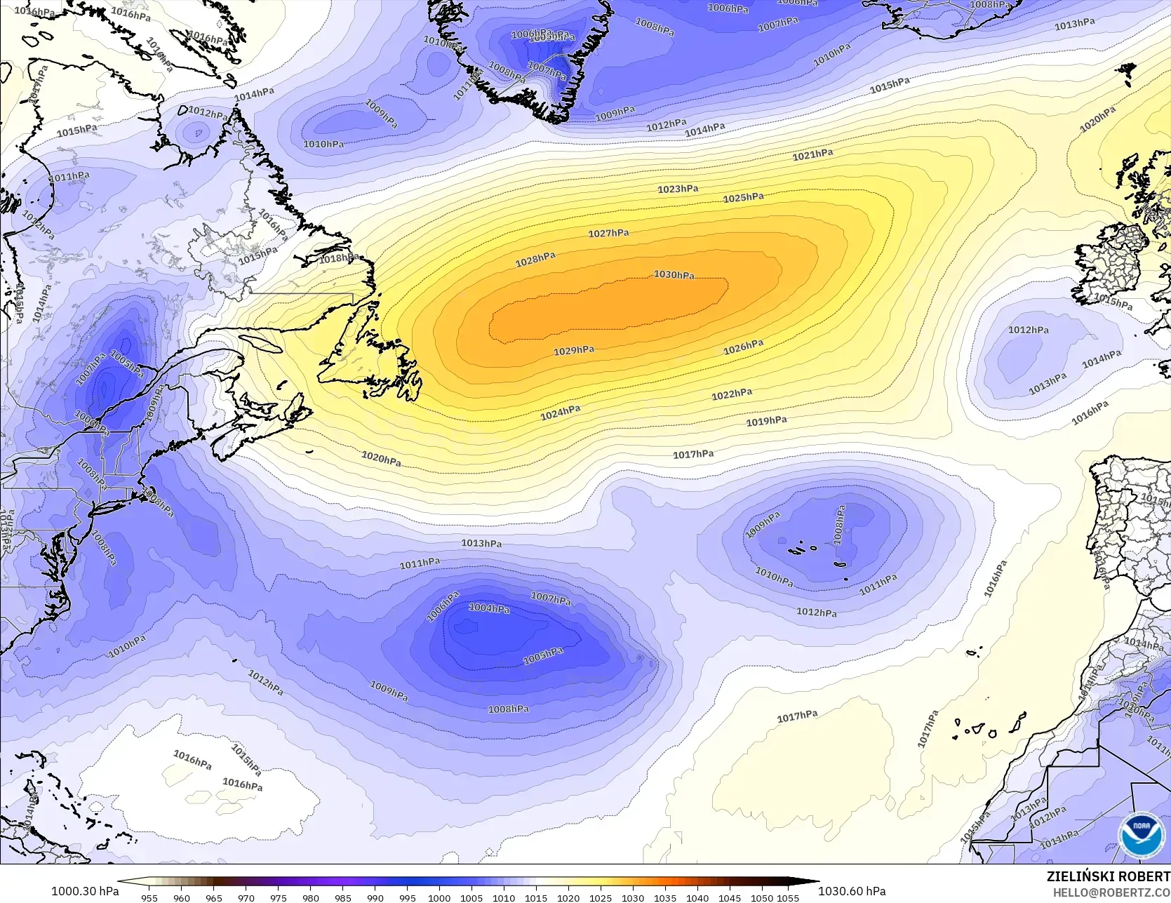 GFS model - Kuzey Atlantik, Basınç