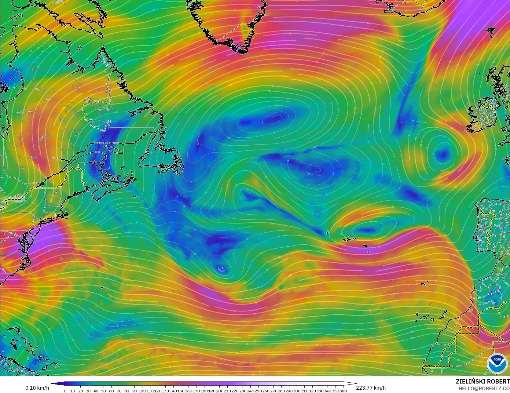 GFS model - Kuzey Atlantik, 300 hPa Rüzgârı (jet)