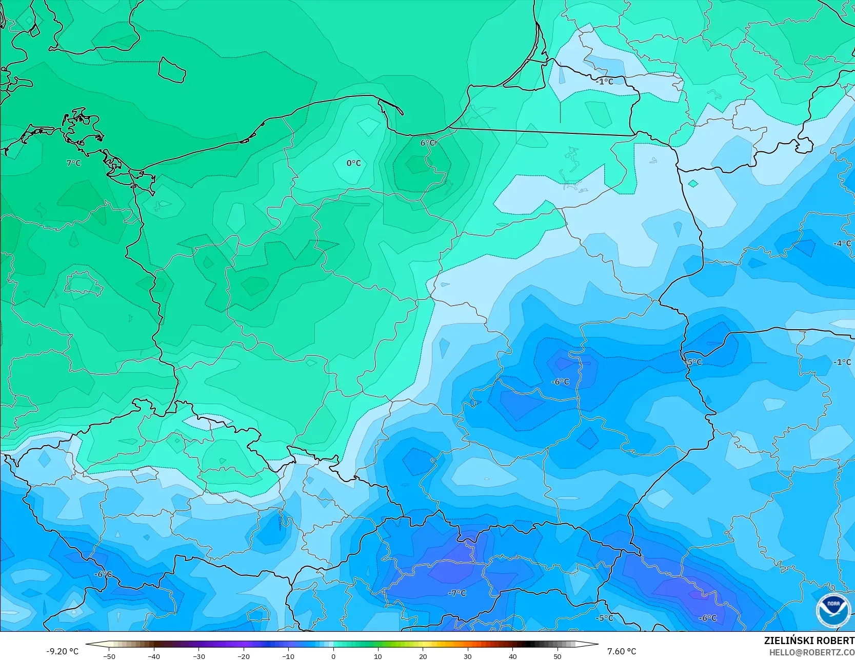 GFS model - Polonya, 2 m Çiy Noktası