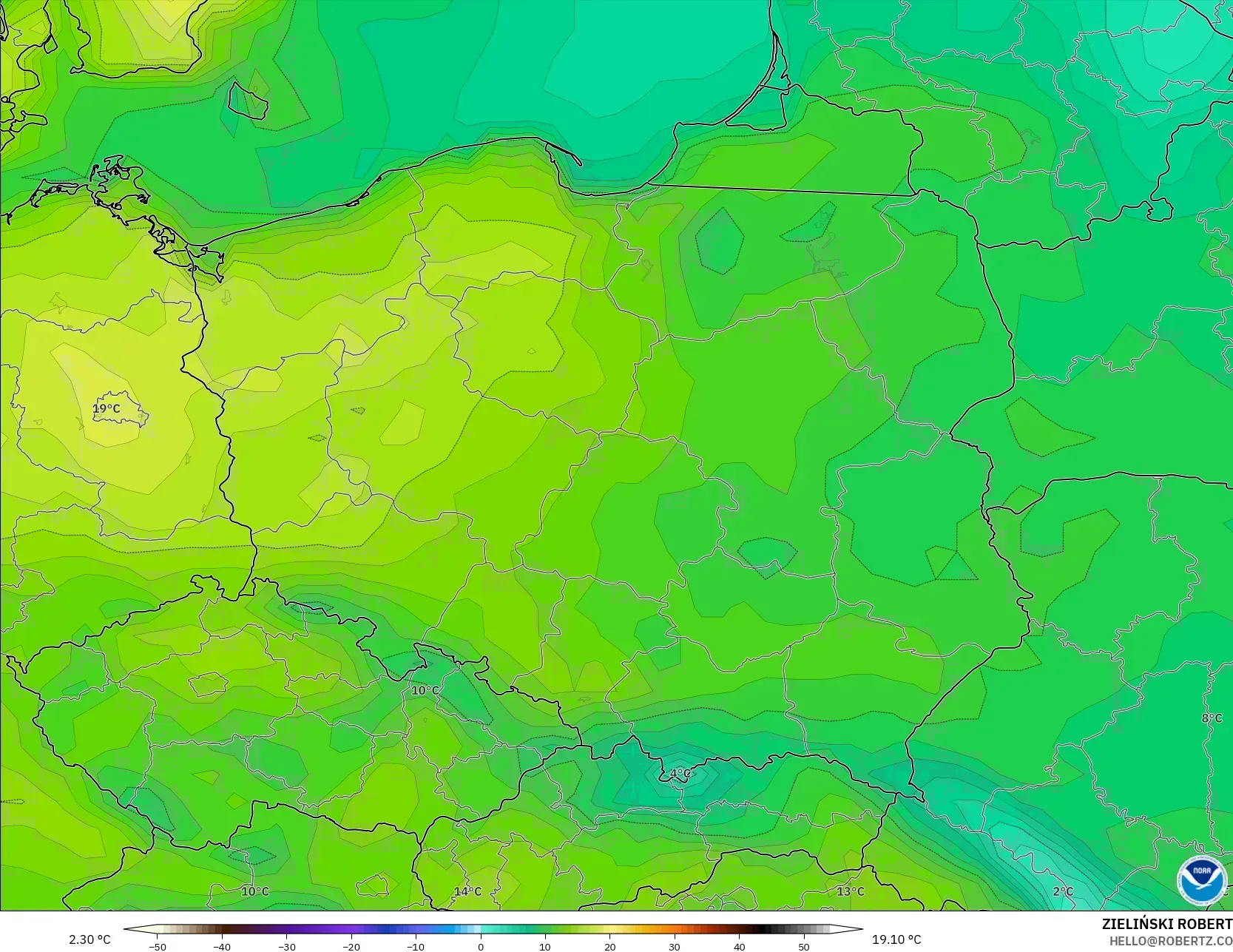 GFS model - Polonya, 2 m Sıcaklık